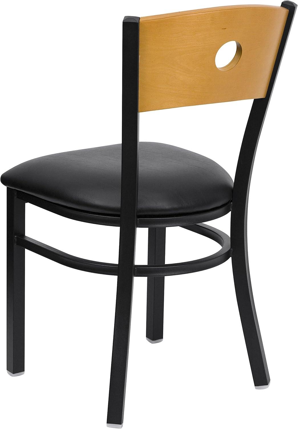 BizChair Black Circle Back Metal Restaurant Chair - Natural Wood Back, Black Vinyl Seat