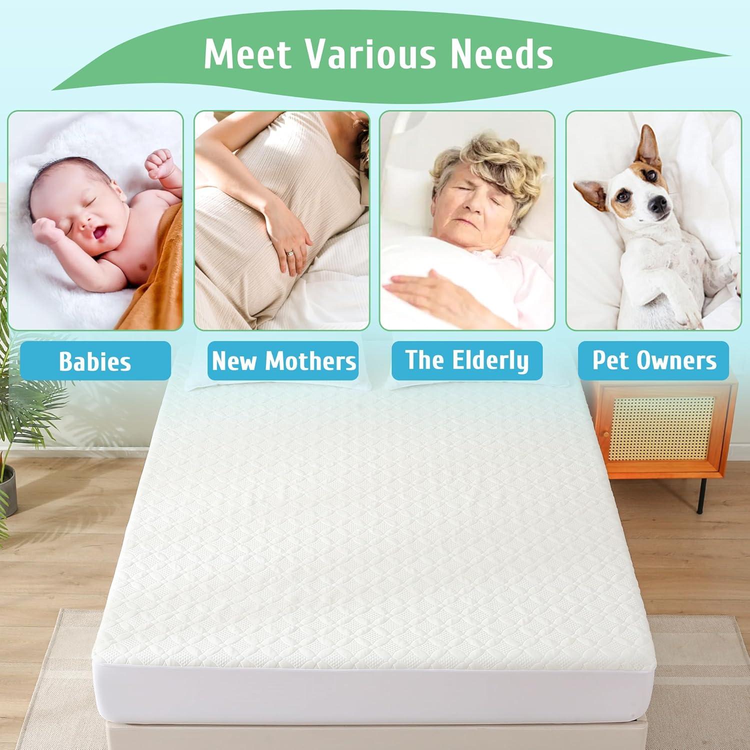 DLD Queen Mattress Protector, Waterproof Breathable Noiseless Queen Mattress Pad with Deep Pocket for 6-18 inches Mattress, White