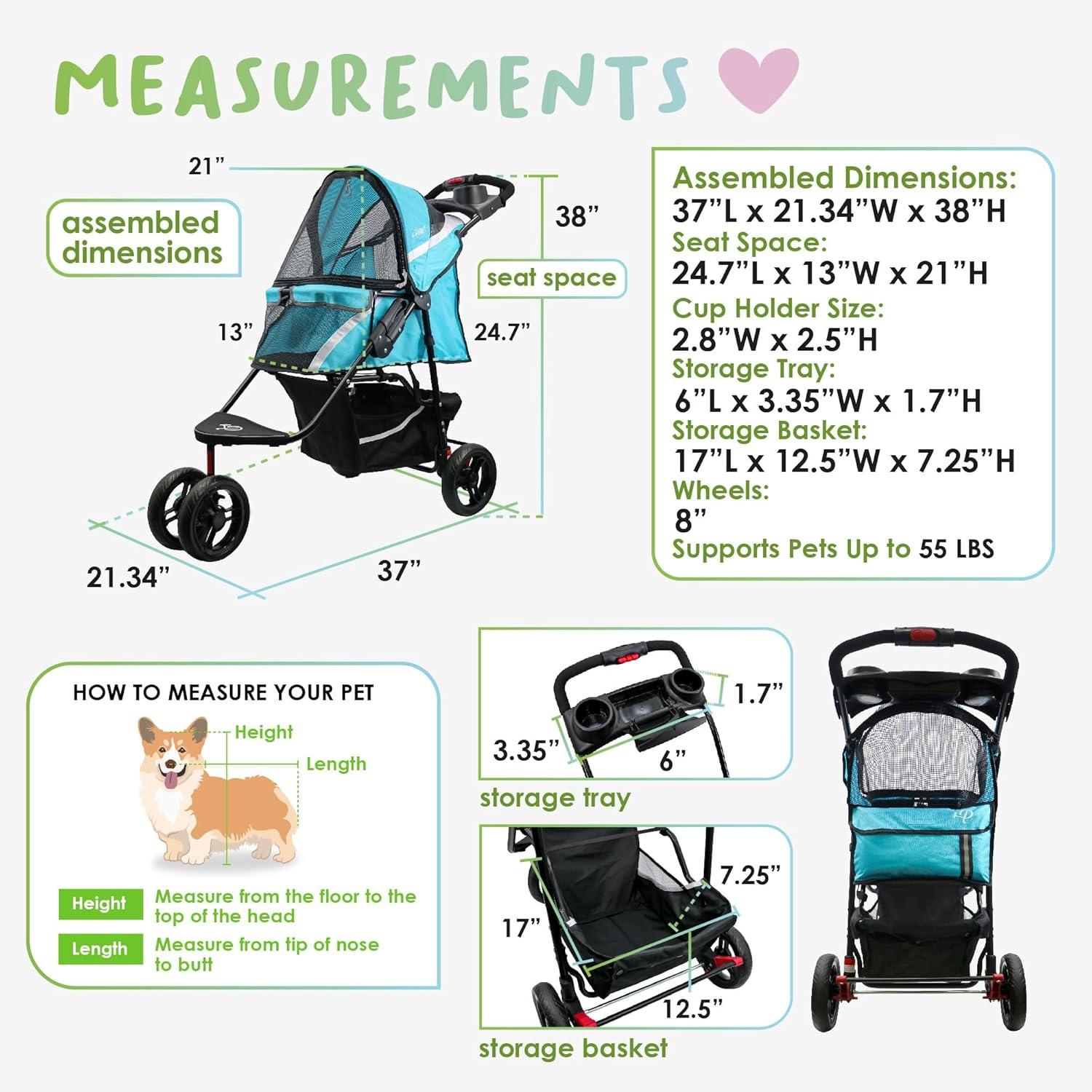 Petique Revolutionary Stroller, Dog Cart for Small to Medium Size Pets, Ventilated Pet Jogger for Cats & Dogs