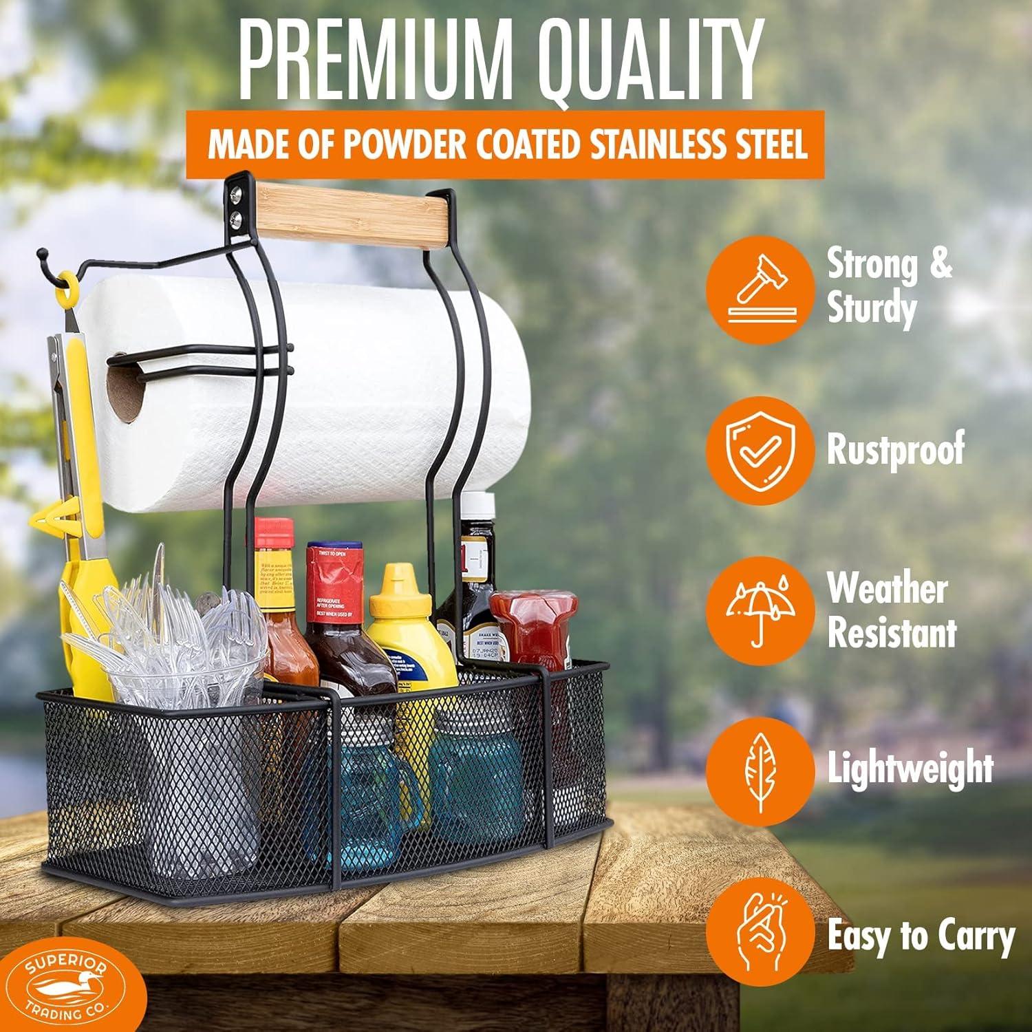 Black Stainless Steel BBQ and Picnic Caddy Organizer