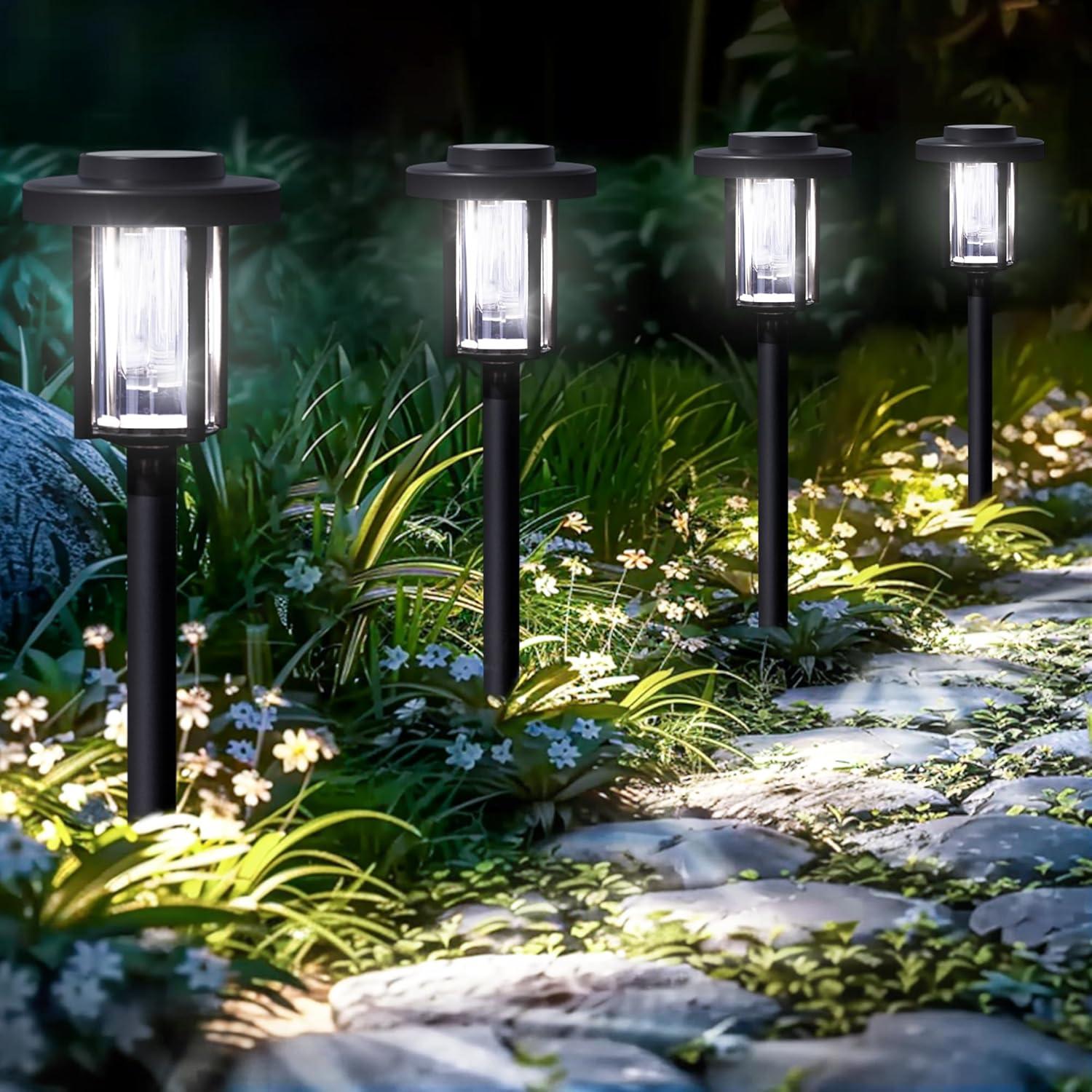 gigalumi 8 Pack Solar Pathway Lights for Garden and Walkway, IP65 Waterproof Outdoor Landscape Lighting, Warm White Solar Powered Decor