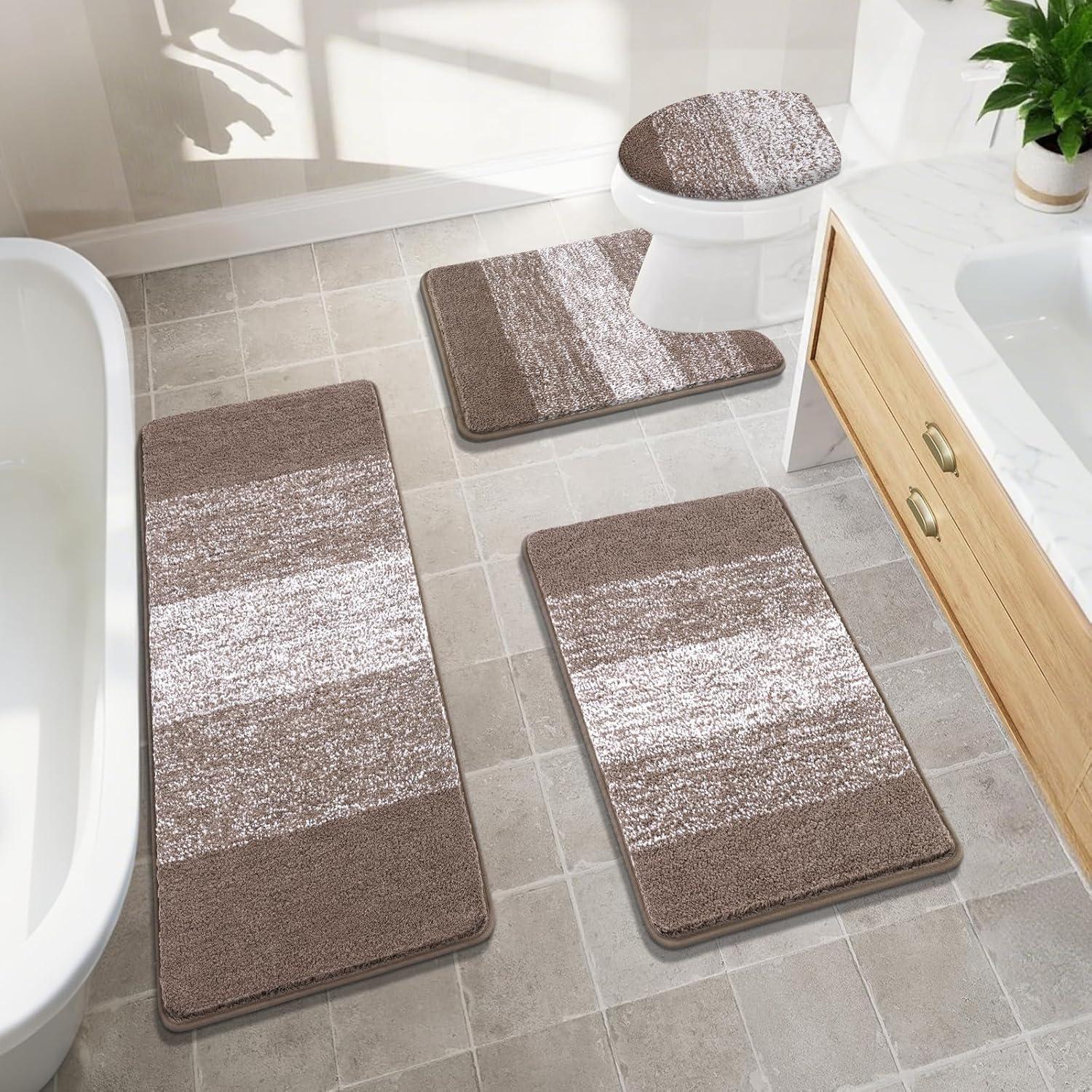 BEACHWATER POOL & SPA, LLC Bathroom Rugs Sets 4 Piece With Toilet Lid Cover, Non-Slip Absorbentb Rugs And Mats For Bathroom Microfiber Shaggy Machine Washable Bath Rug Set