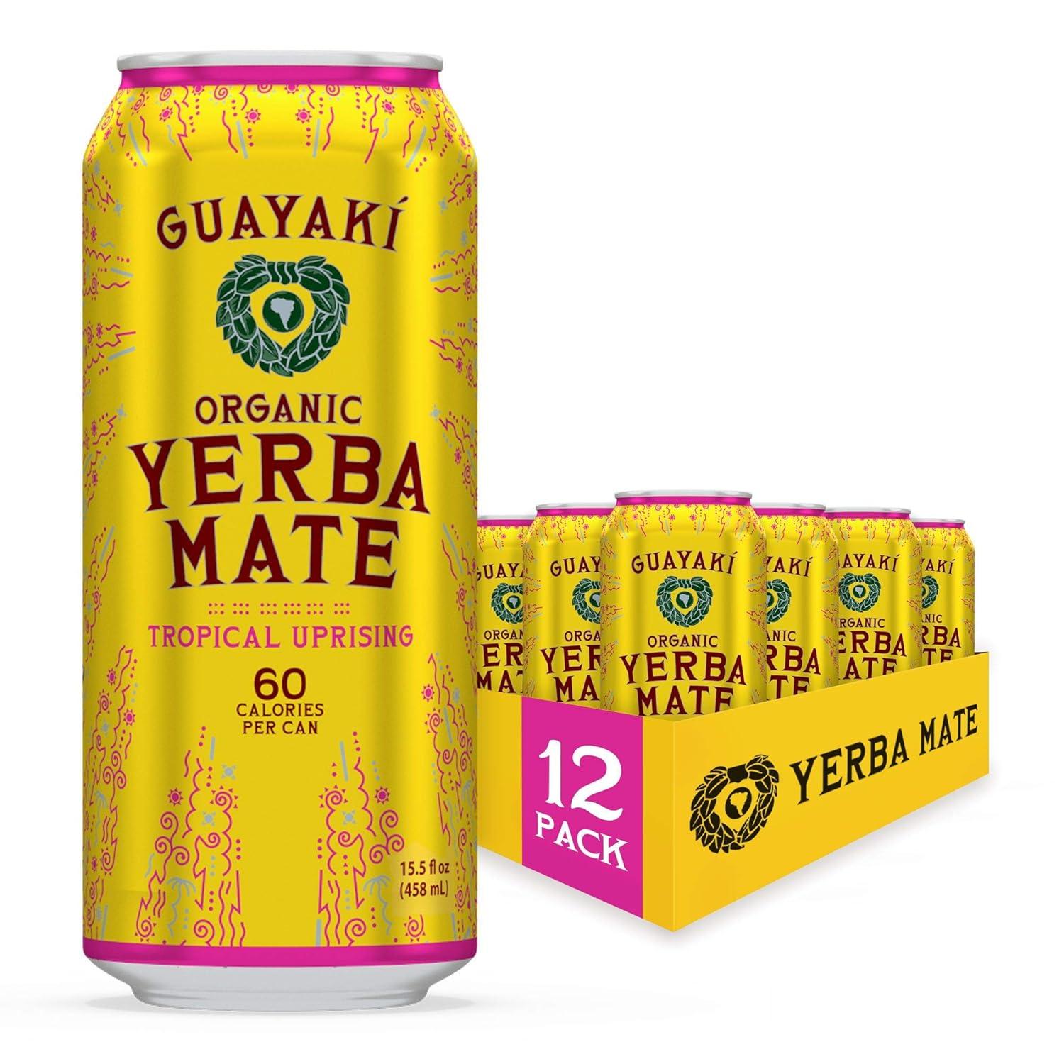 Guayaki Yerba Mate, Clean Energy Drink Alternative, Organic Tropical Uprising, 15.5oz (Pack of 12), 150mg Caffeine