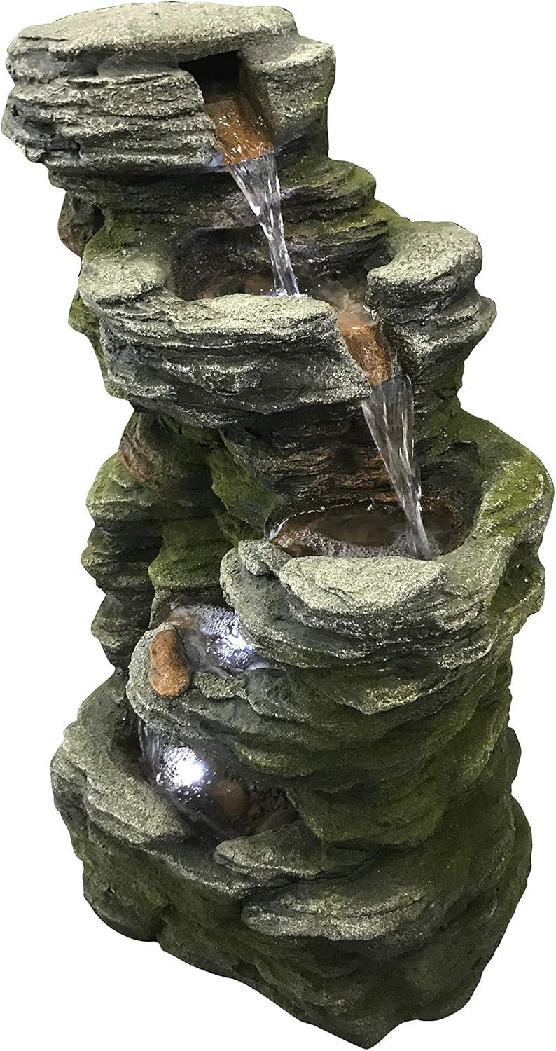 Multilevel Stone Fountain with 3 Cool White LED Lights