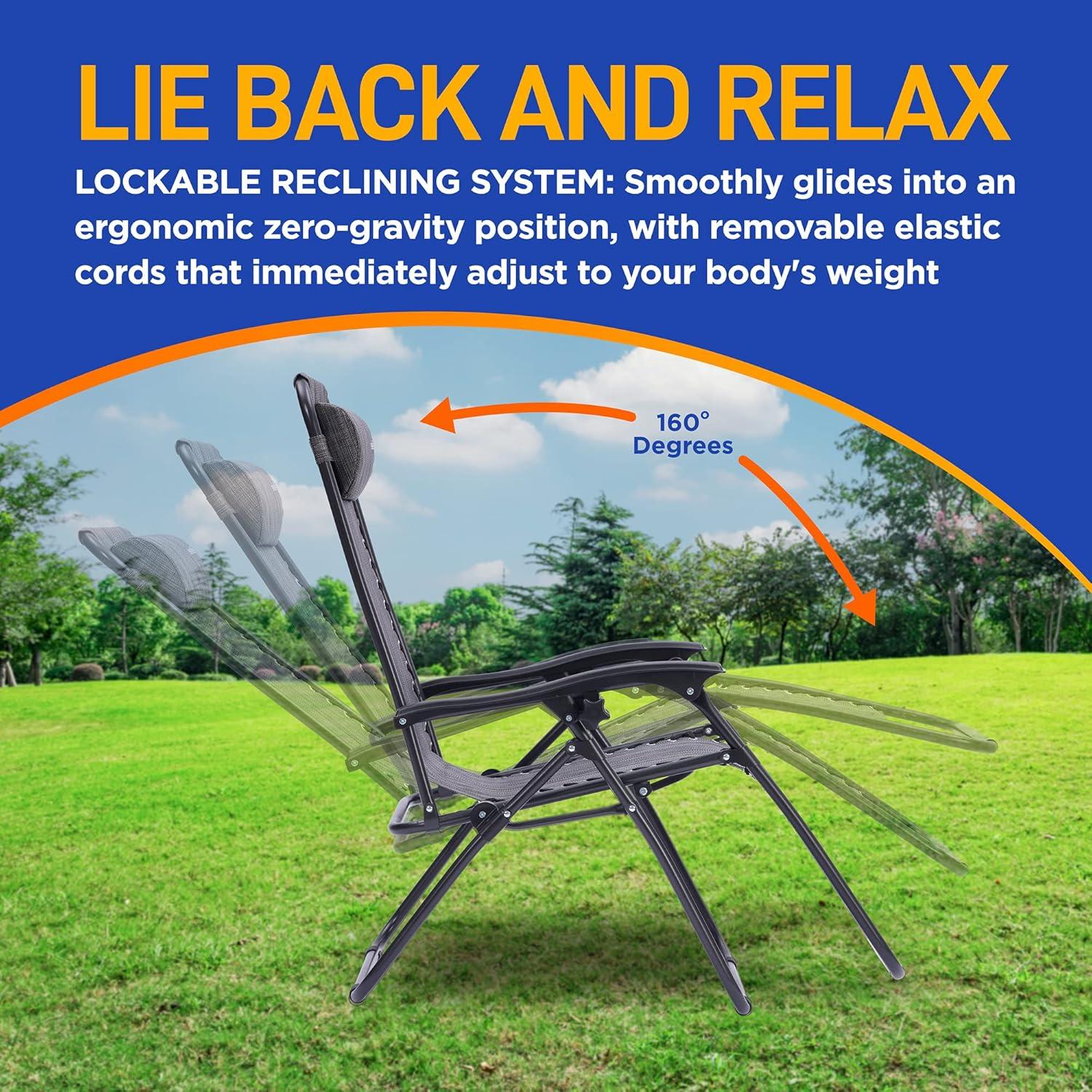 Arlmont & Co. Zero Gravity Chair Set of 2, Outdoor Folding Lounge W/Detachable Headrest & Holder Tray, Adjustable Textilene Lawn Reclining, No Assembly Required, for Patio, Backyard, Garden, Poolside,