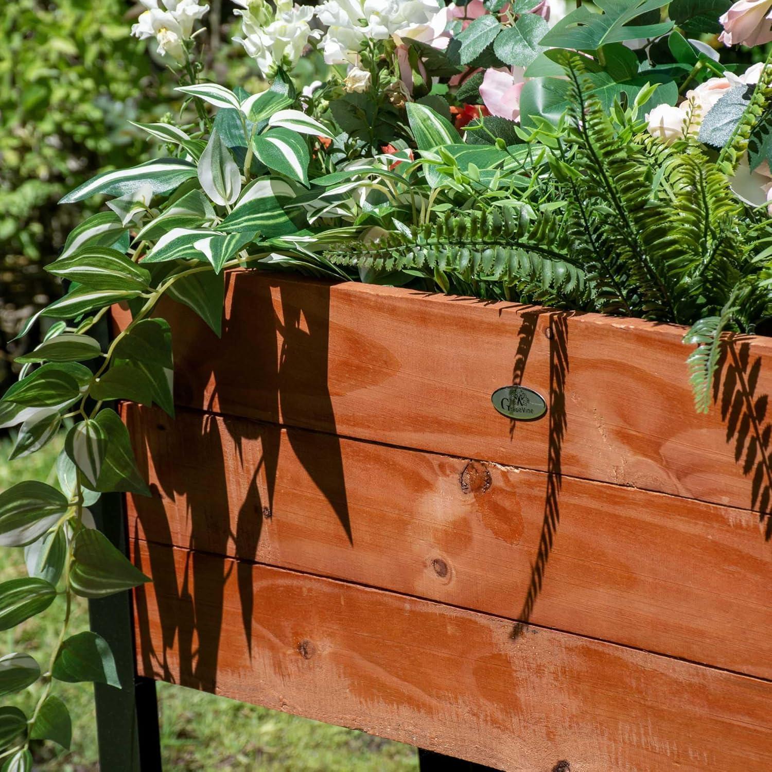 Grapevine Rectangle Wood Urban Garden Raised Planter Box in Brown