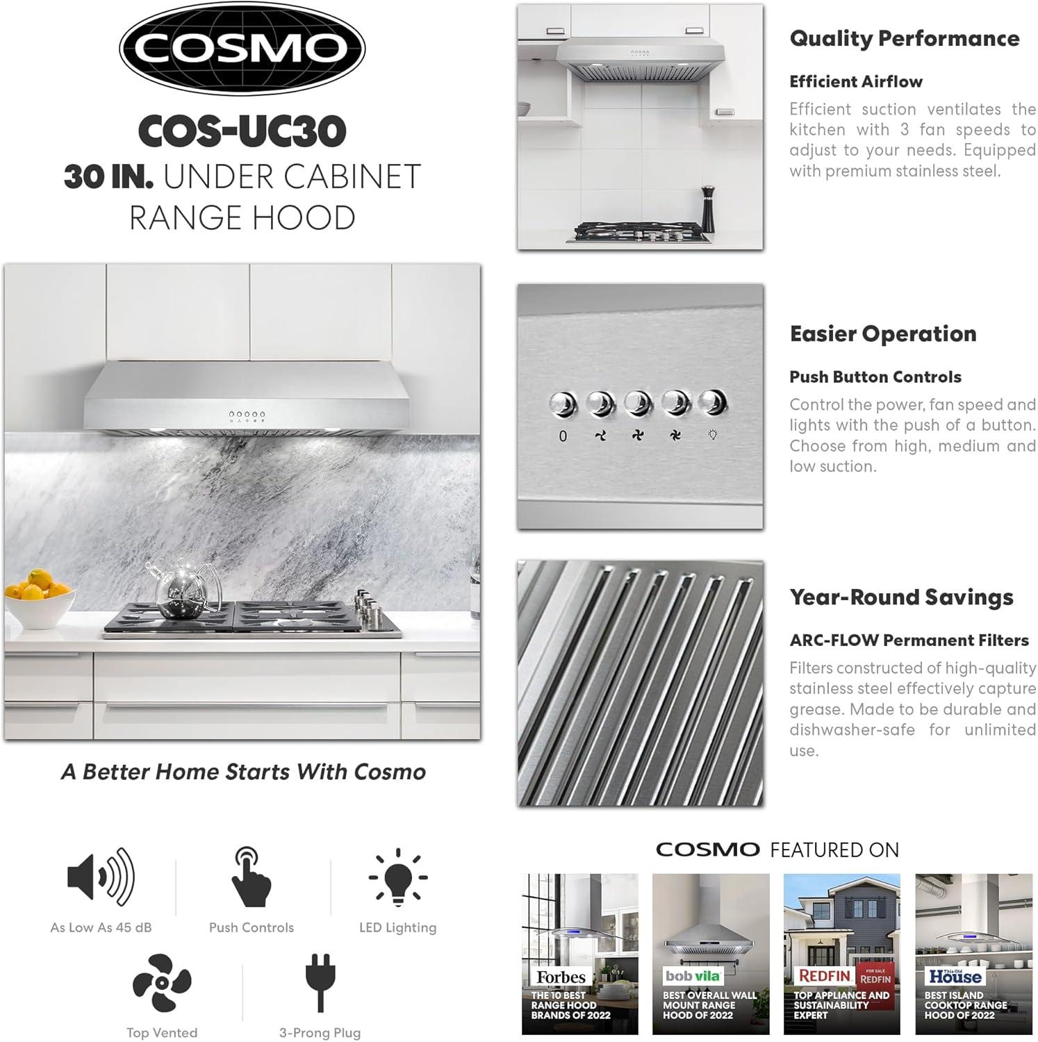 Cosmo Range Hoods UC30 30 in. 380 CFM Ducted Under-Cabinet Range Hood