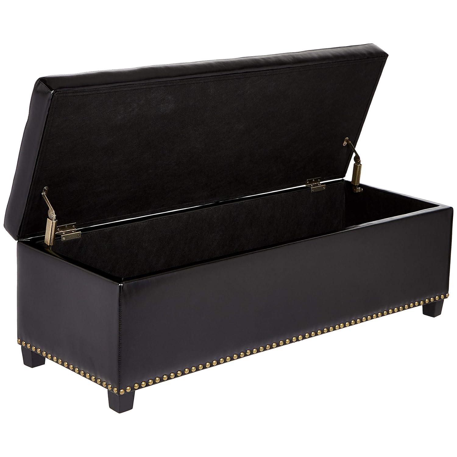 Simpli Home Hamilton 48"W Upholstered Storage Ottoman Bench with Lift-Top Lid, Tufted Design, and Nailhead Trim