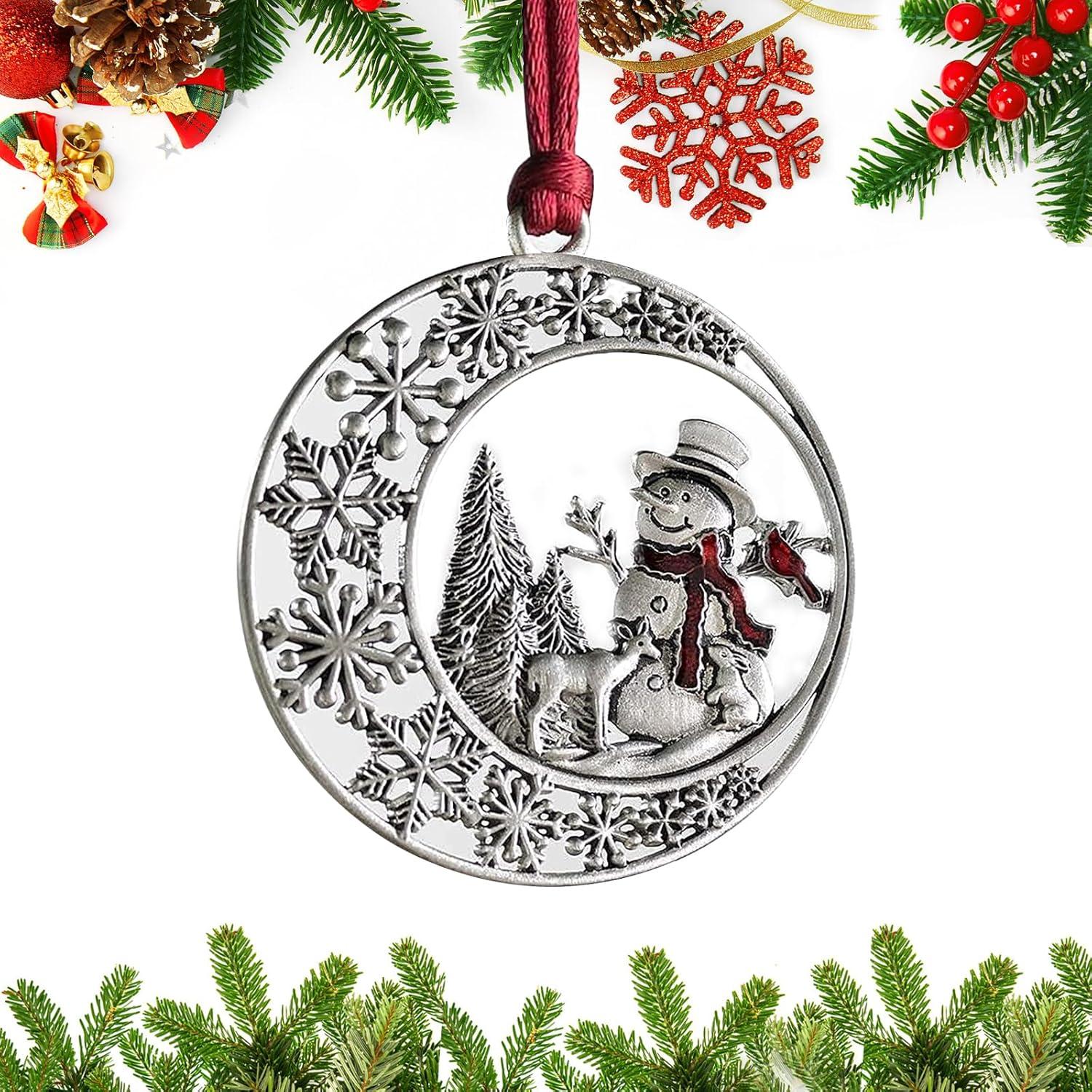 Pewter Snowman and Deer Christmas Tree Topper Ornament