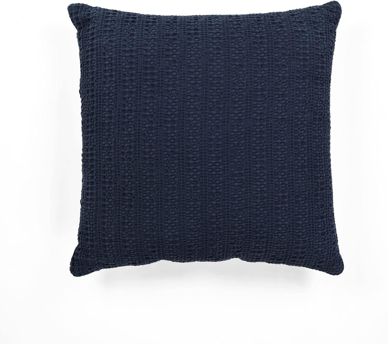 Indigo Waffle Knit Square Throw Pillow