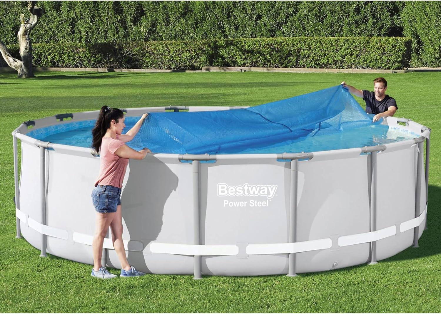 Bestway Flowclear 15 Feet Round Above Ground Solar Pool Cover Only for Pool Water Maintenance of Swimming Pools 16 Feet in Diameter, Blue