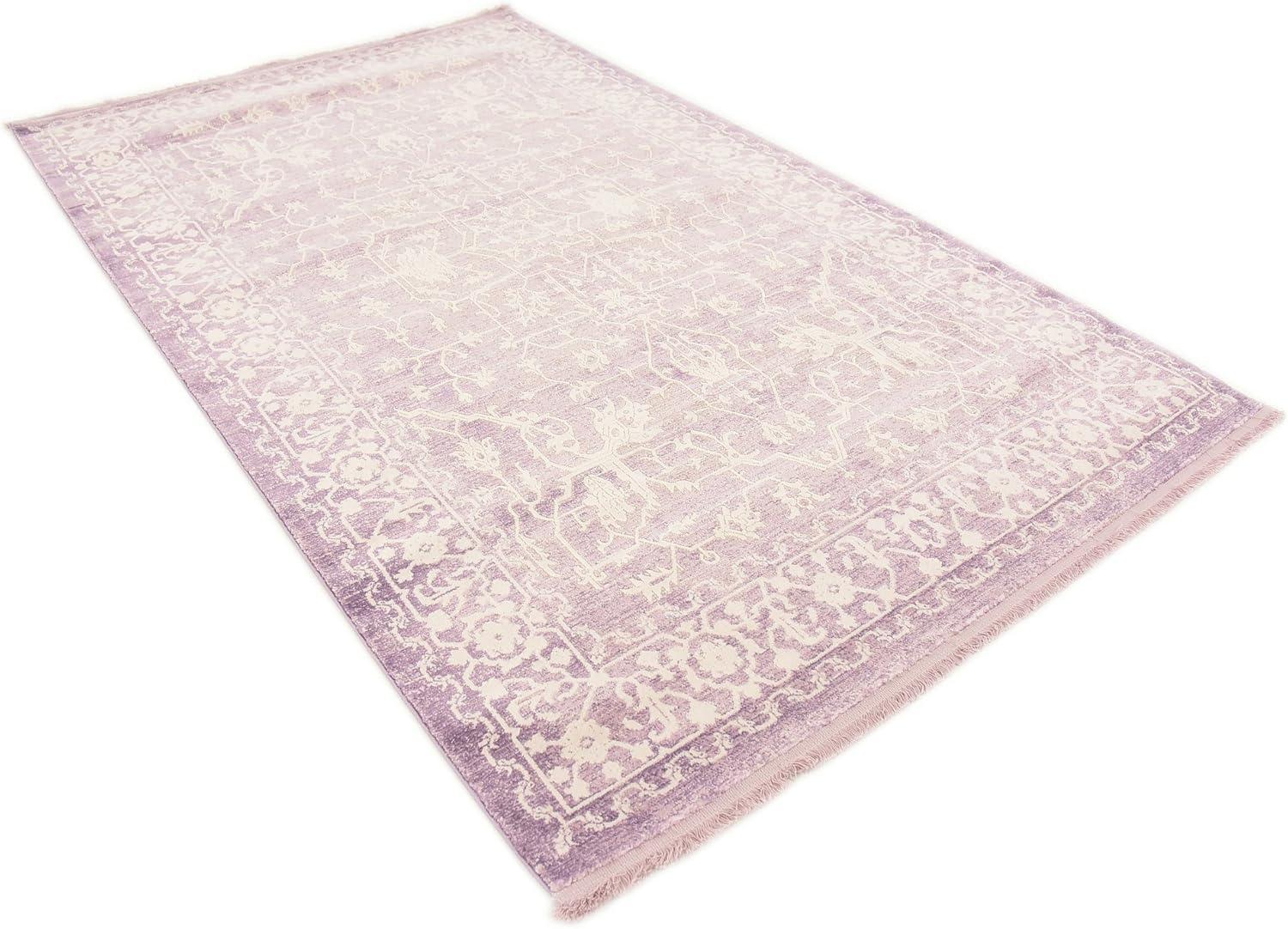 Purple and Ivory Abstract Synthetic Easy Care Area Rug