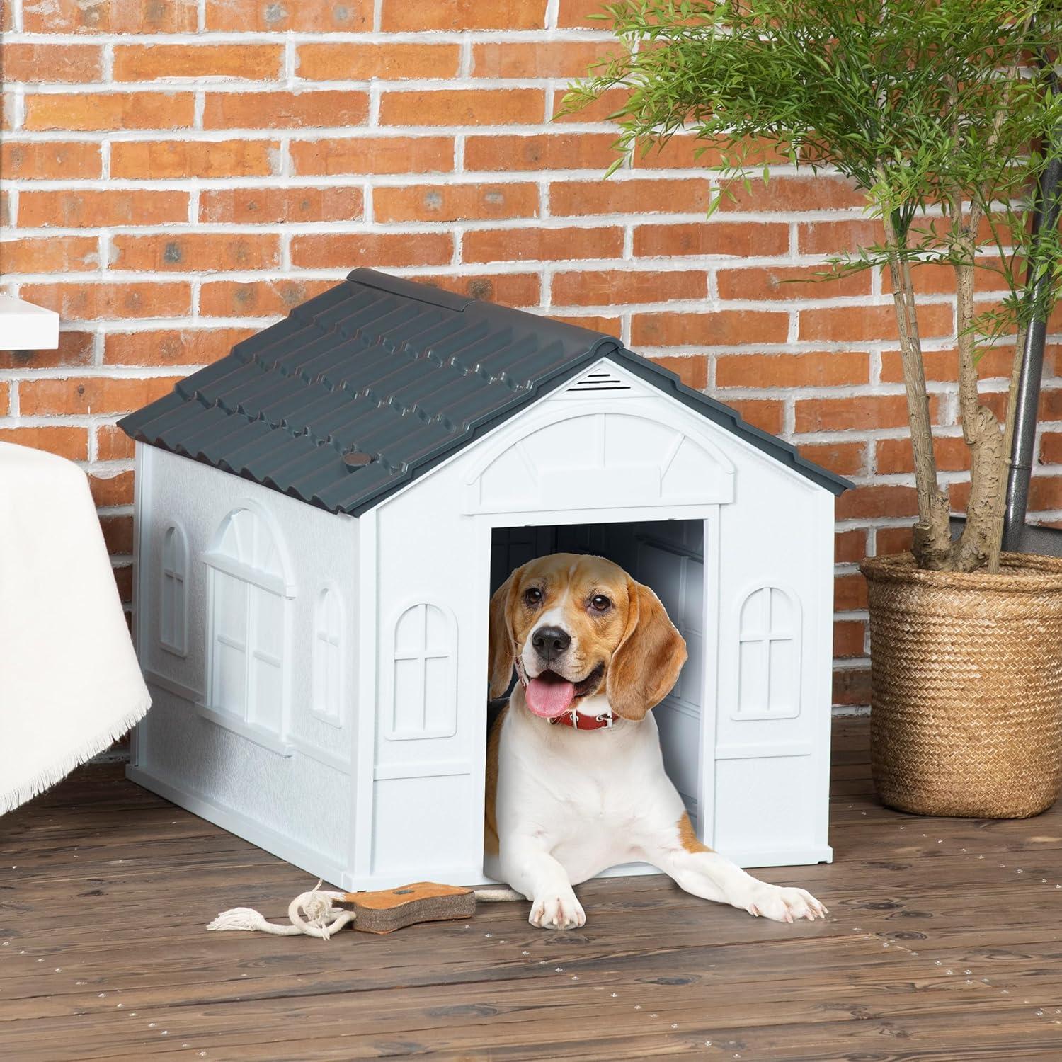 Plastic Dog House with Door Indoor Outdoor Waterproof Puppy Shelter