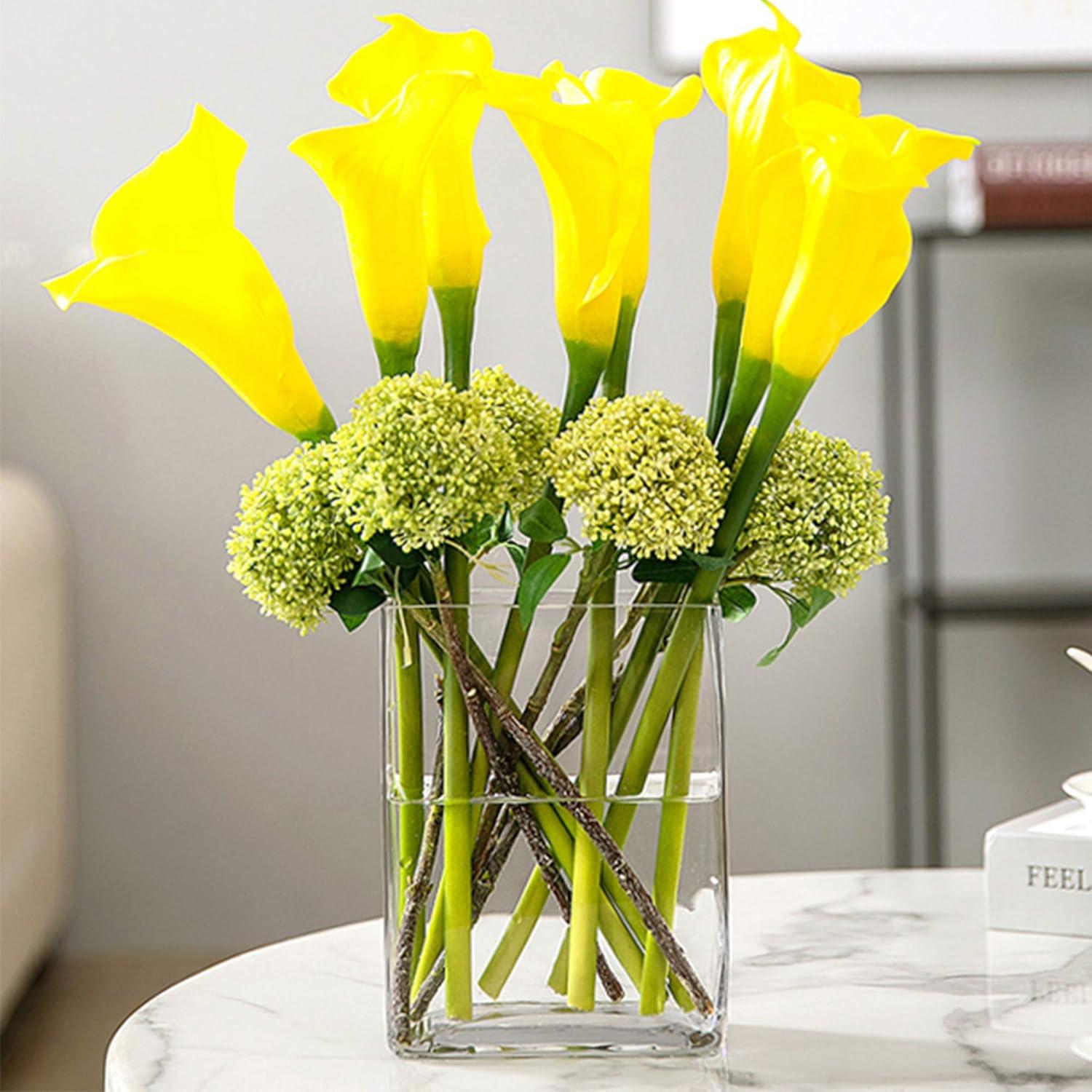 WGV Clear Rounded Corner Rectangular Glass Block Vase - 3" Wide x 8" Height, Good quality, Heavy Weighted Base - 1 Pc