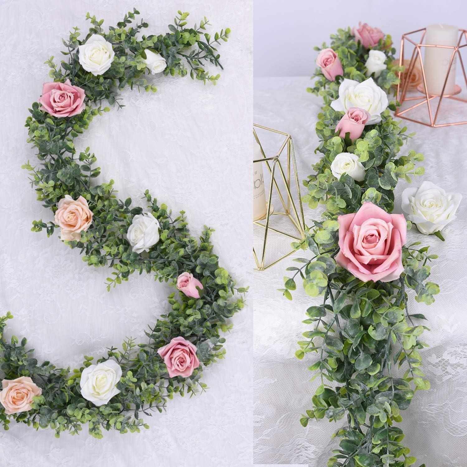 KUOZHUOW Artificial Vines Faux Garland 2 Pack Greenery Garland Wedding Arch Wall Decor 6 Feet/pcs Hanging Plant For Table Festival Decorations