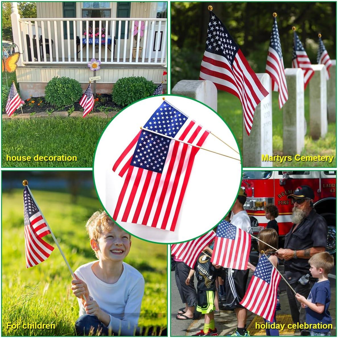 12 Pcs 12x18 Inch American Flags on Stick - Perfect for Memorial Day, 4th of July, Veterans Day Decorations USA Stick Flag with Handheld and Grounded Multi-Purpose Flagpole|Flagsticks USA 12 inch x 18