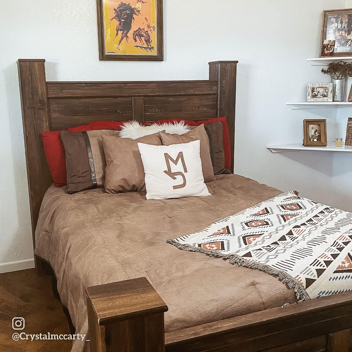 Paseo Road Brighton Western Bedding 4 Piece Full Size Comforter Set, Brown Rustic Cabin Theme Faux Leather Bed Set, Winter Warm Comforters Sets with Bed Skirt, Shams, Accent Pillow