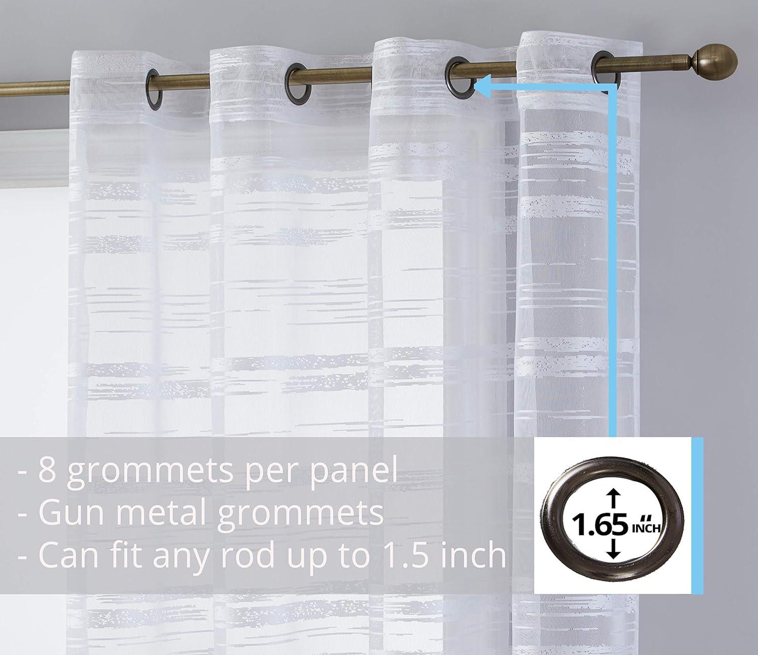 HLC.ME Broadway Stripe Decorative Semi Sheer Light Filtering Grommet Window Treatment Curtain Panels - Set of 2 - White, 54 W x 96 L