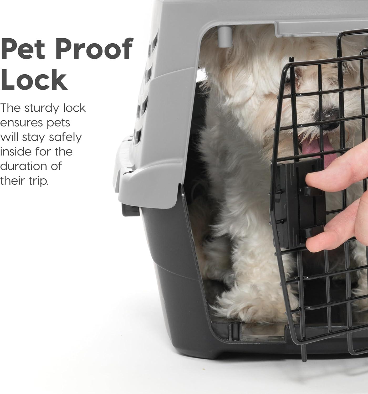 IRIS USA 23" Small Pet Travel Carrier with Front and Top Access, 2-Door Top Load, Hard-Sided Training Crate for 18 Lbs, Black/Gray