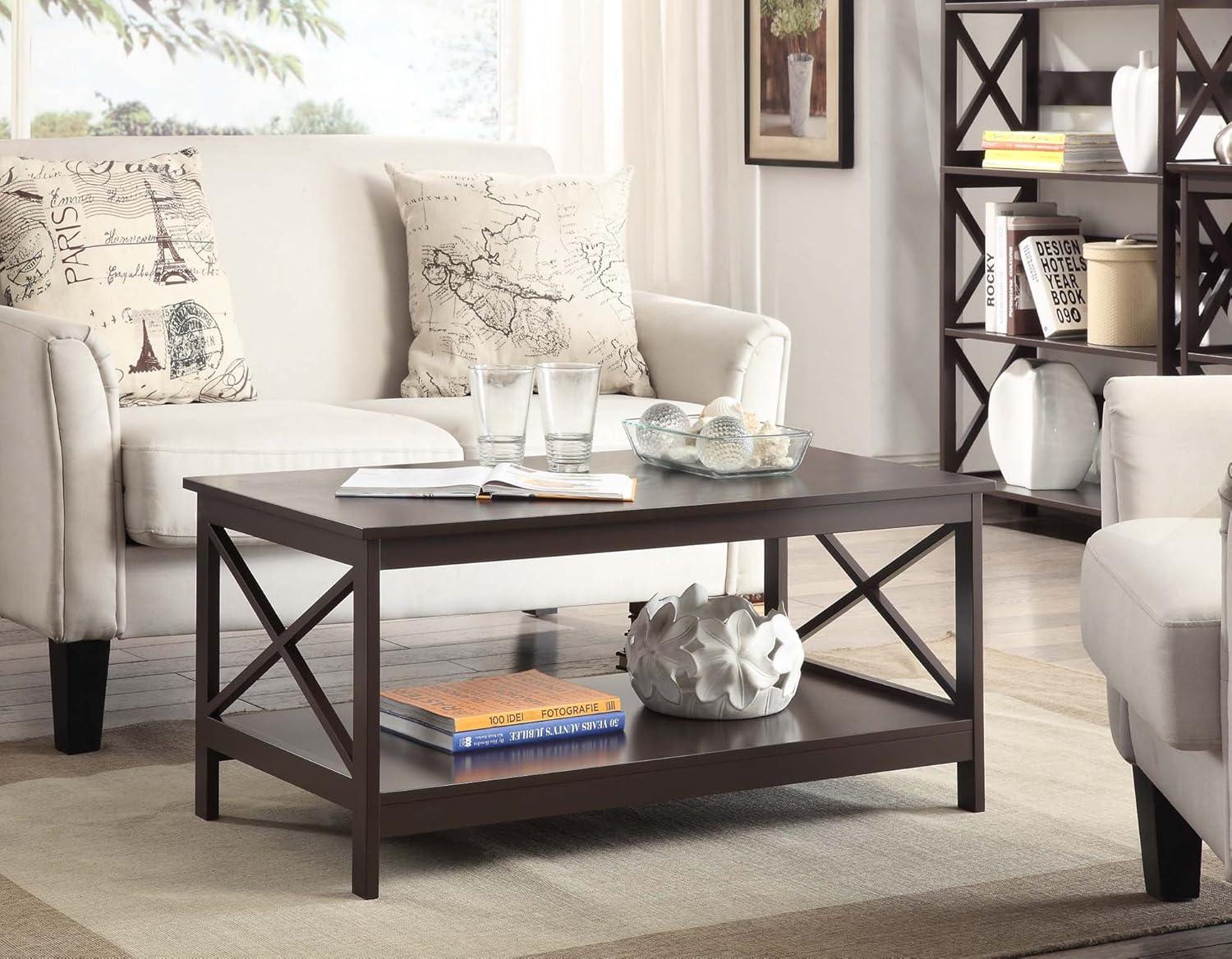 Convenience Concepts Oxford Coffee Table with Shelf in Espresso Wood Finish