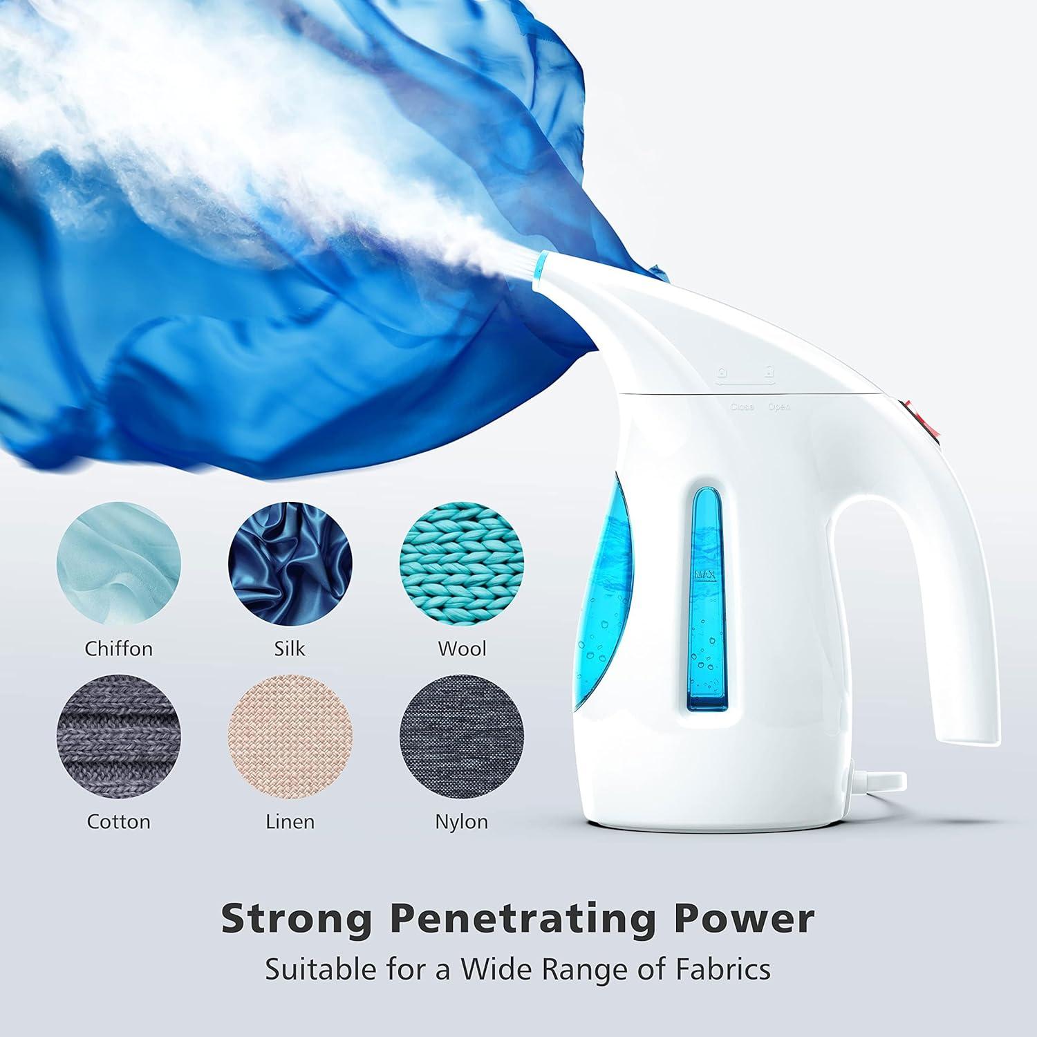 HiLIFE Steamer for Clothes, Portable Handheld Design, 240ml Big Capacity, 700W, Strong Penetrating Steam, Removes Wrinkle, for Home, Office and Travel(ONLY FOR 120V)(Maya Blue)