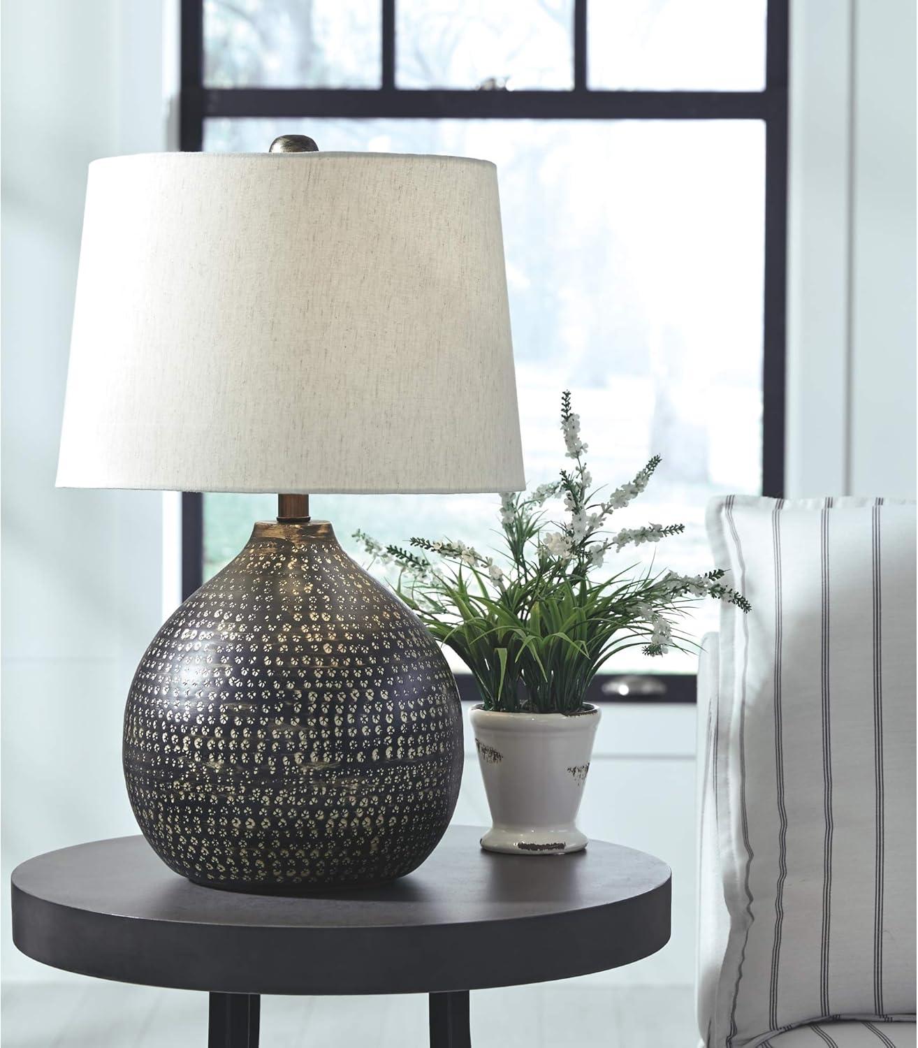 Black and Gold 25" Metal Table Lamp with Drum Shade