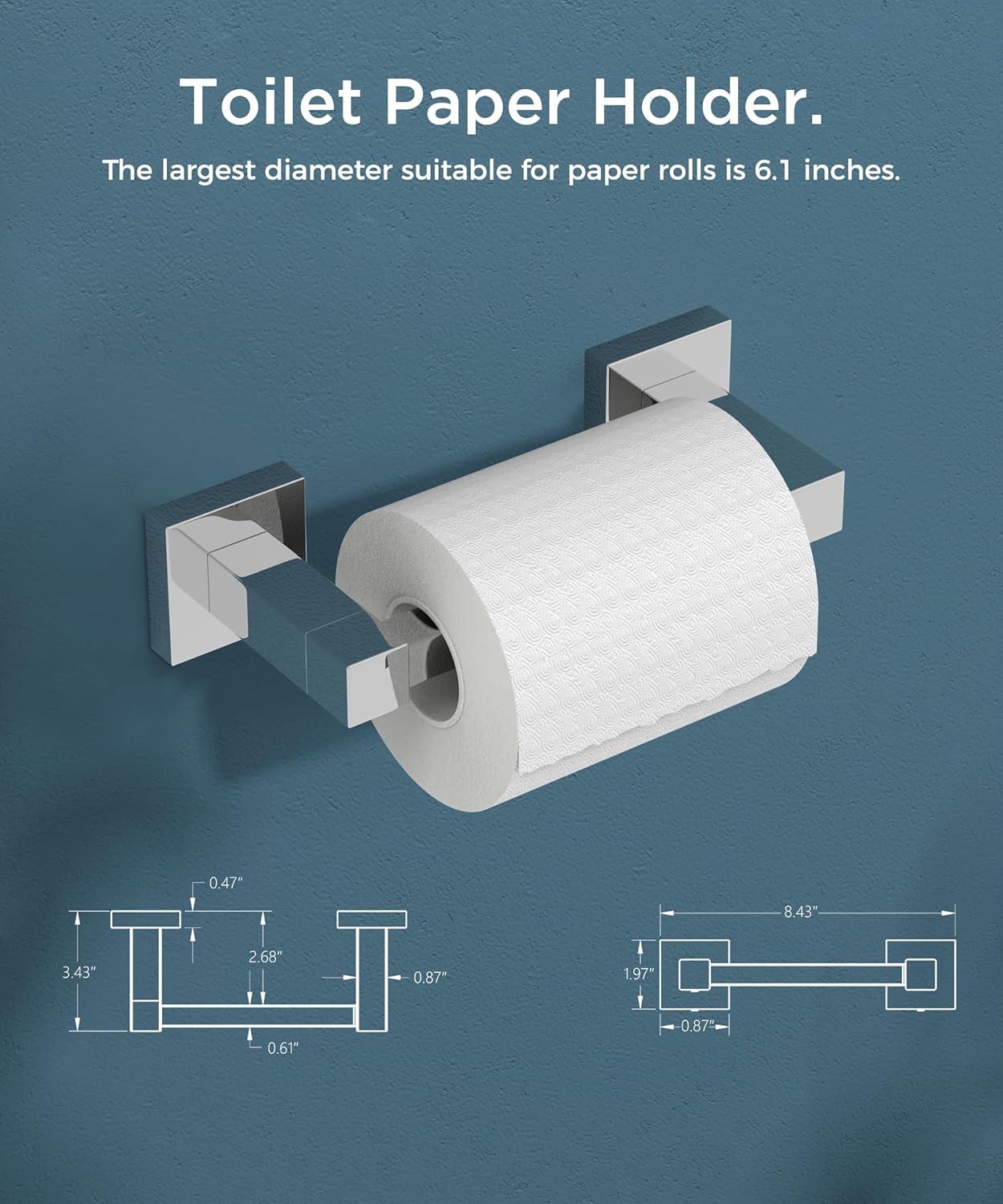 BWE Wall Mounted Toilet Paper Holder Double Post Pivoting Square Tissue Holders Roll Hangers Stand