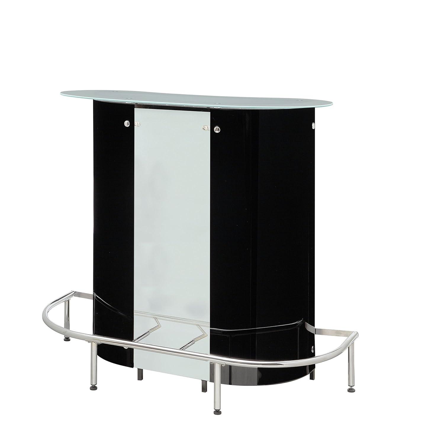 Coaster Company Kidney-Shaped Bar Unit with Frosted Glass Top and Chrome Footrest, Black / White