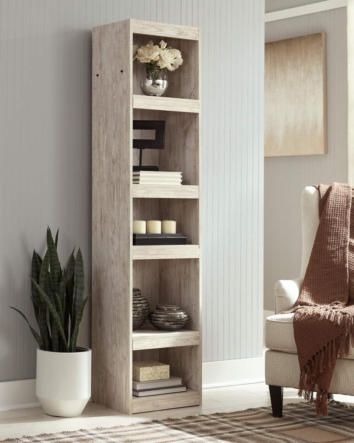 Adjustable White Wood Transitional Bookcase with Cubes