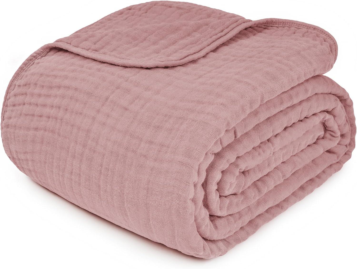 Muslin Blanket for Adults, Extra Large Throw 50" x 60" By Comfy Cubs - Mauve