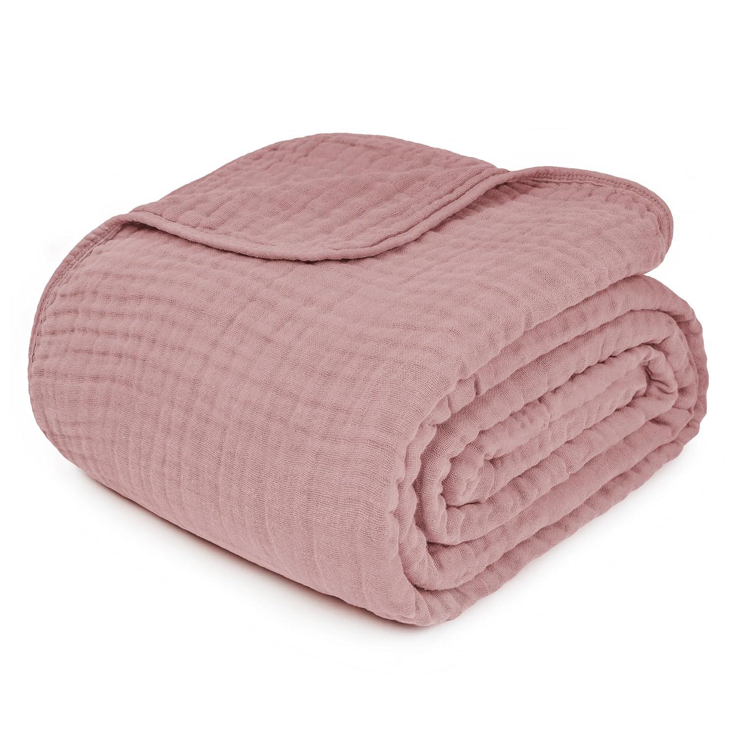 Muslin Blanket for Adults, Extra Large Throw 50" x 60" By Comfy Cubs - Mauve
