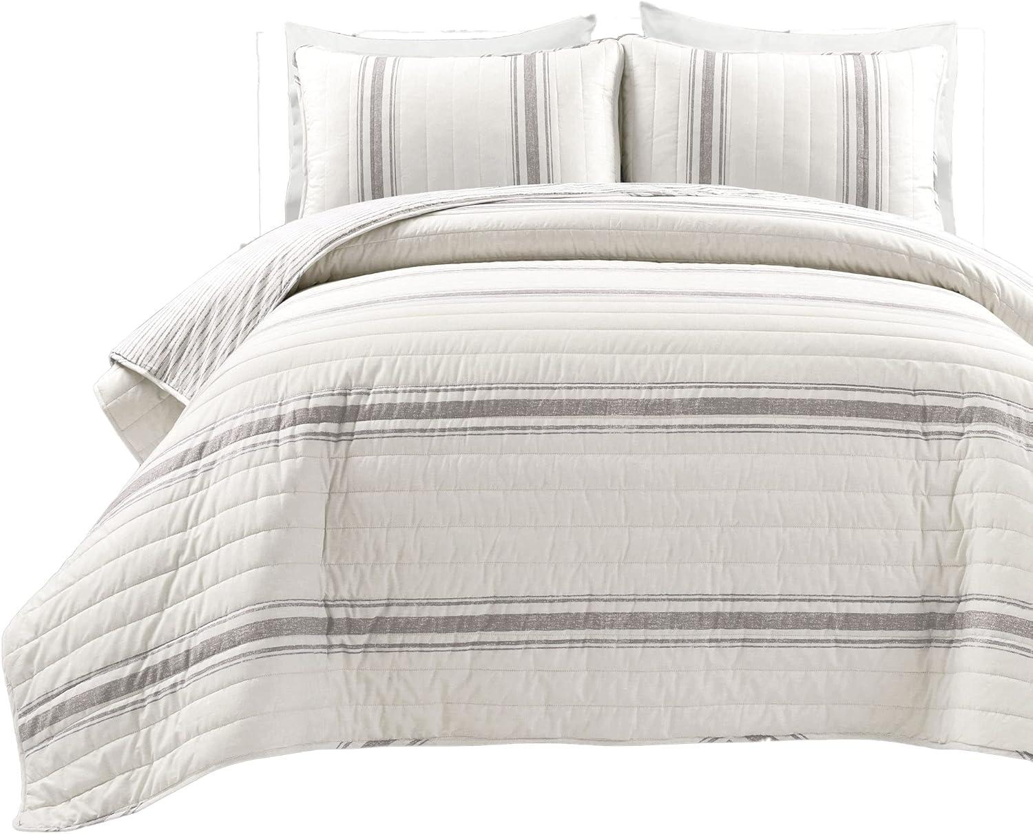 Farmhouse Striped Reversible Quilt Bedding Set - Lush Décor