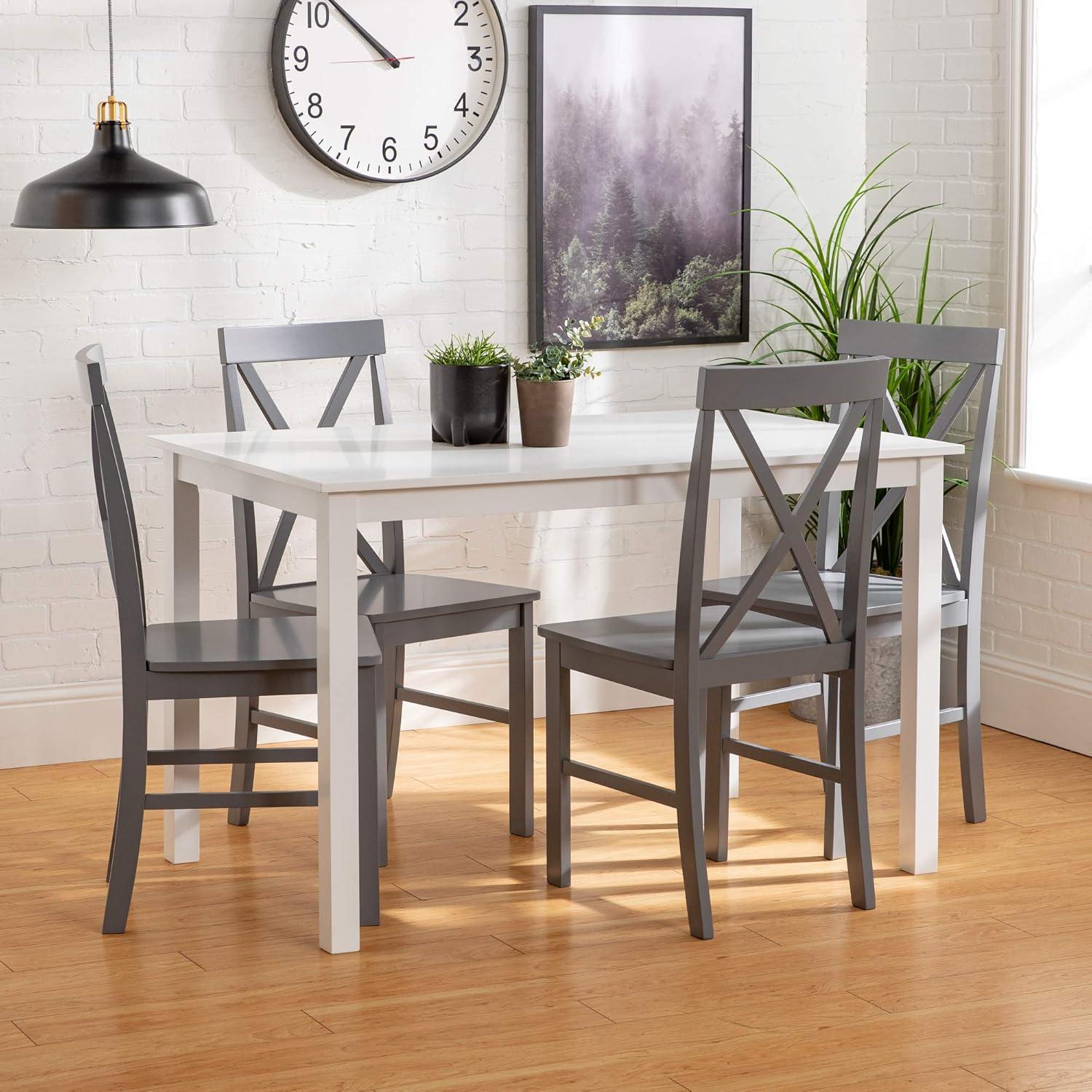 Gray and White Rubberwood Farmhouse Dining Set with 4 Chairs