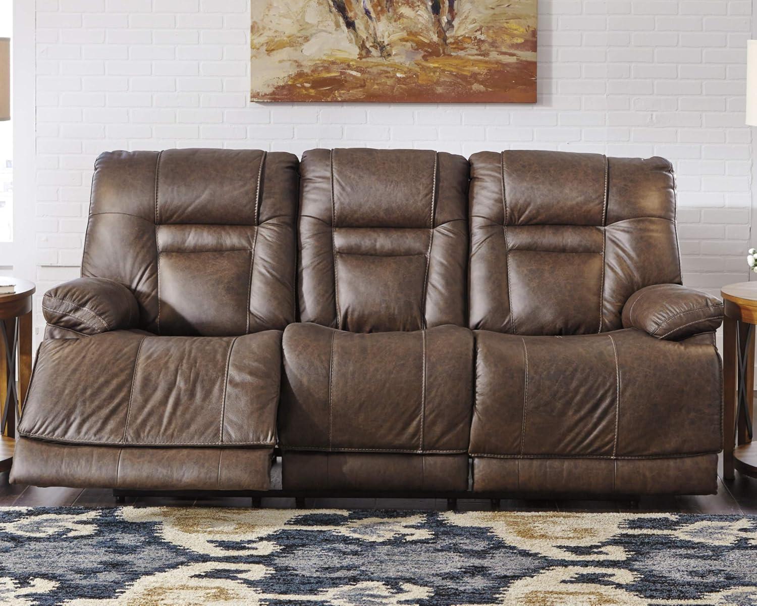 Umber Faux Leather Power Reclining Sofa with Pillow-top Arms