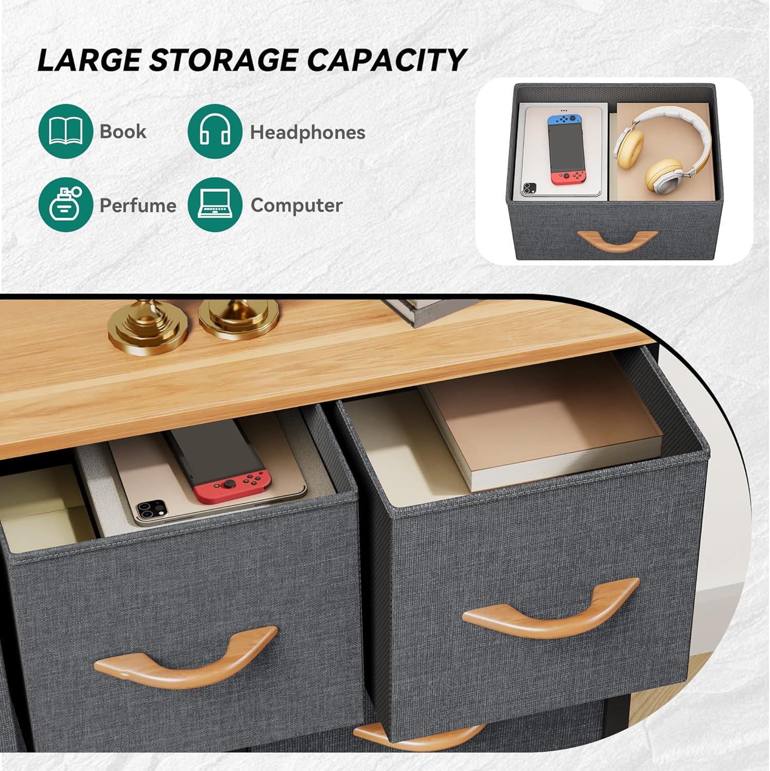 YITAHOME Dresser for Bedroom with 9 Drawers, Fabric Storage Dresser, Closet & Chest of Drawers for Living Room, Closets - Sturdy Steel Frame, Wooden Top & Easy Pull Fabric Bins(Dark Grey)