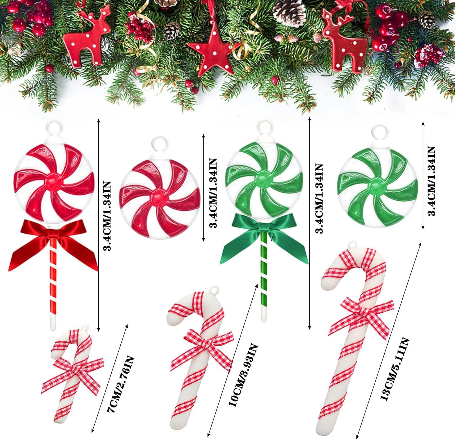 35 Pcs Shatterproof Christmas Candy Cane Decorations with Rope, Swirl Peppermint Lollipop Christmas Tree Hanging Ornaments, Colorful Acrylic Sweets Candy Pendant with Bow for Holiday Party Supplies