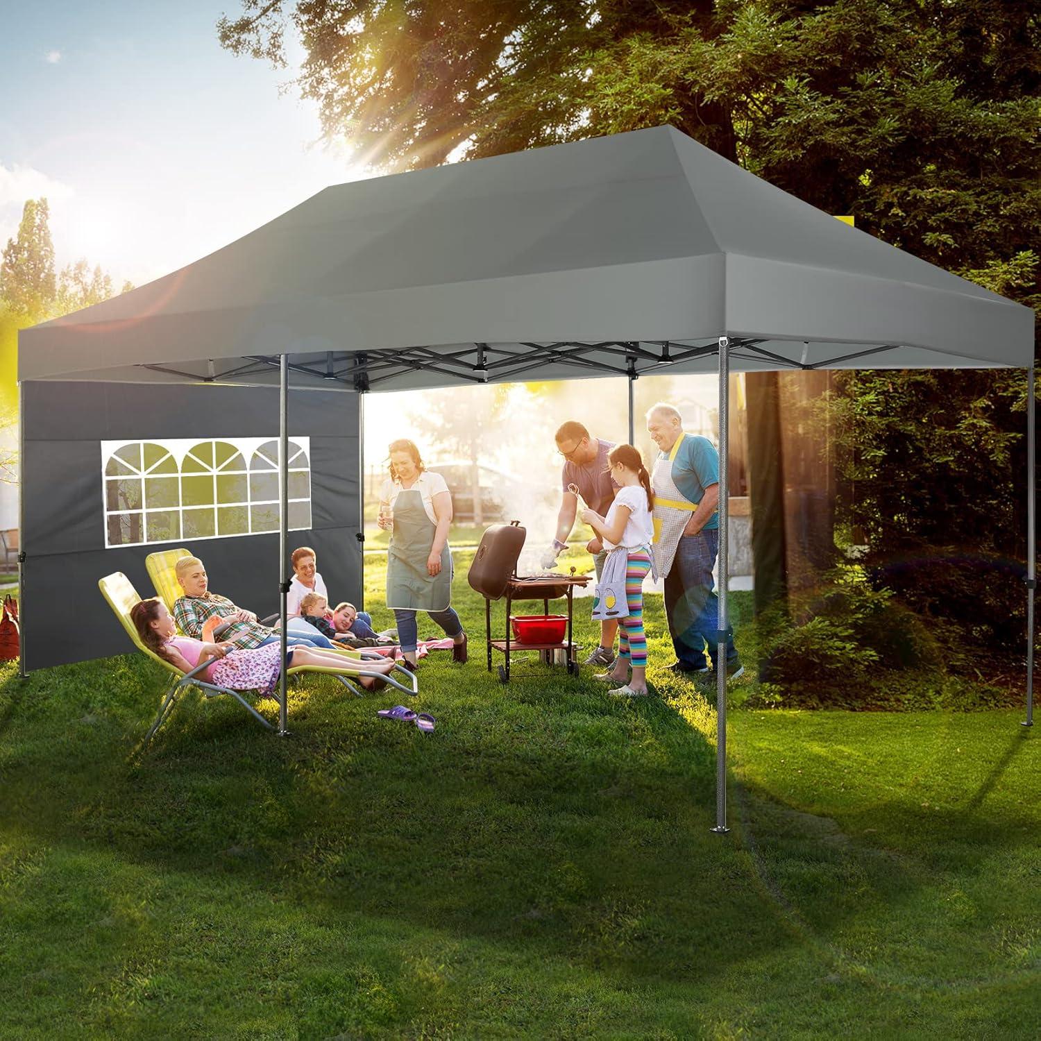 COBIZI 10x20 Heavy Duty Pop up Canopy Tent with 6 sidewalls Easy Up Commercial Outdoor Wedding Party Tents for Parties All Season Wind & Waterproof Gazebo Roller Bag,White(Frame Thickened)