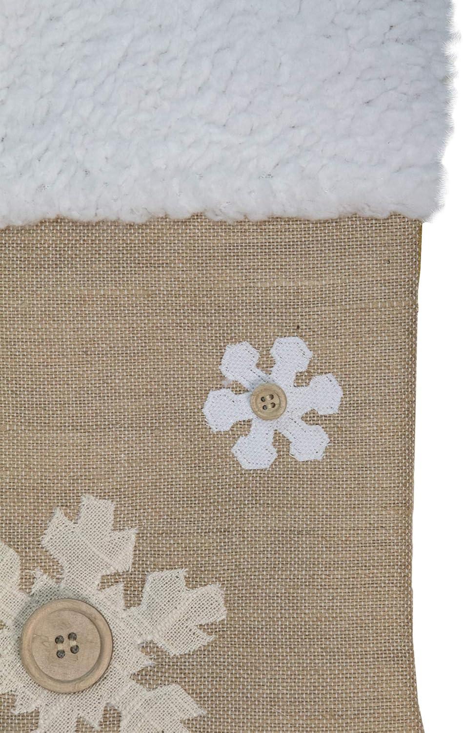 20.5" Beige and Ivory Snowflake Embroidered Christmas Stocking