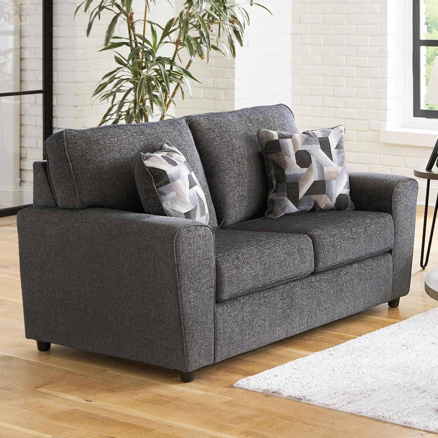 Signature Design by Ashley Cascilla Contemporary Fabric & Wood Loveseat in Gray