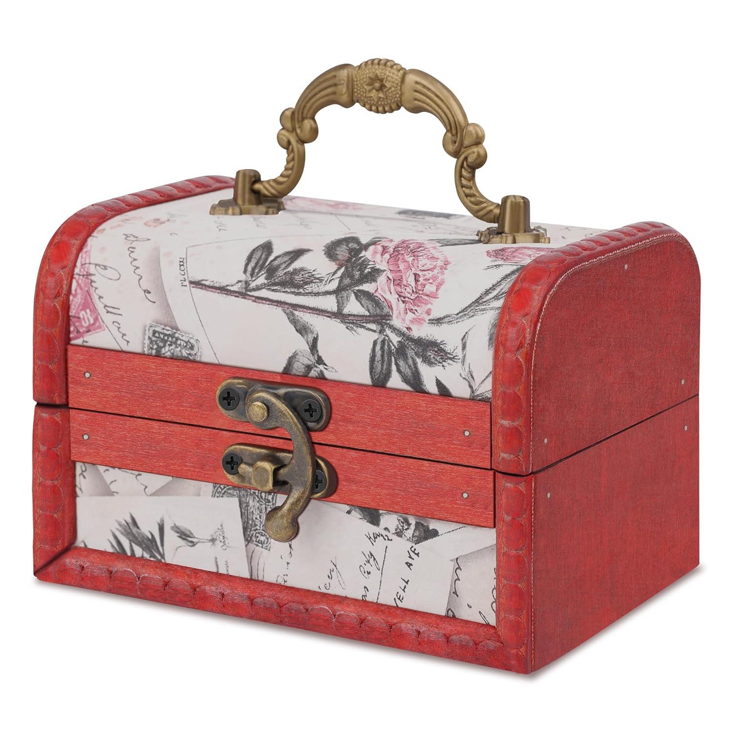 Coolrunner Handmade Retro European wooden box Vintage Wooden Treasure Case Decorative Trinket Jewelry Storage Box Old Memory (1) (Style 1)