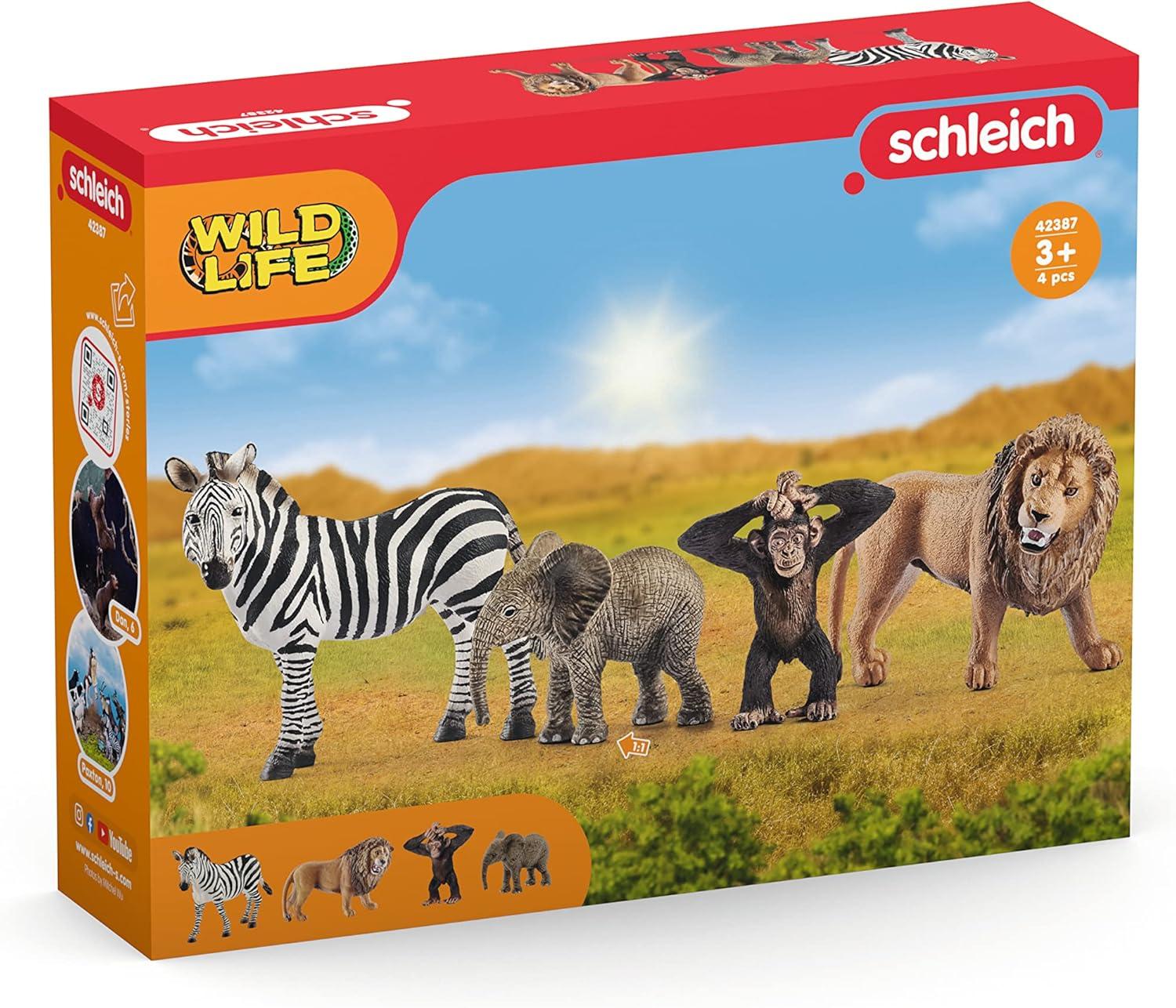 Wild Life Africa Starter Set with Zebra, Elephant, Lion, Chimpanzee