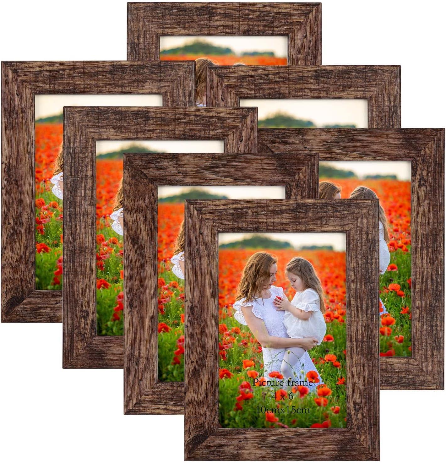 4x6 Picture Frame Set of 7, Rustic Photo Frame for Wall or Tabletop, Brown