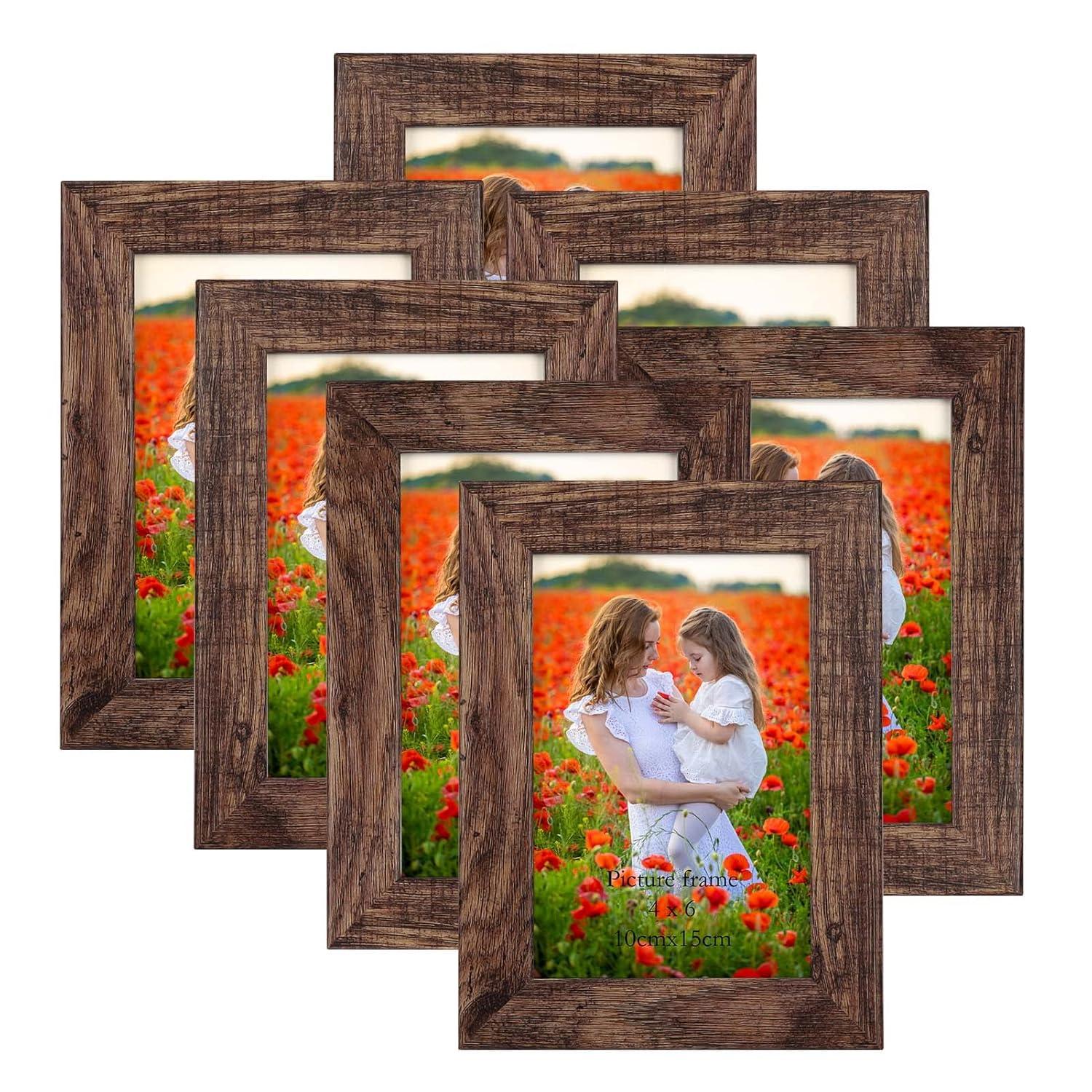 4x6 Picture Frame Set of 7, Rustic Photo Frame for Wall or Tabletop, Brown