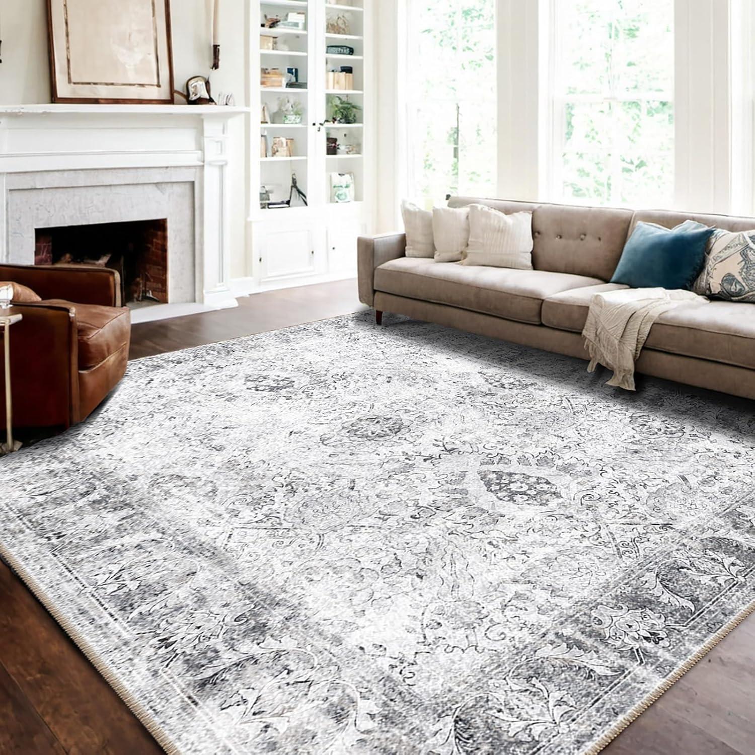 Gray 5' x 7' Vintage Washable Non-Slip Area Rug