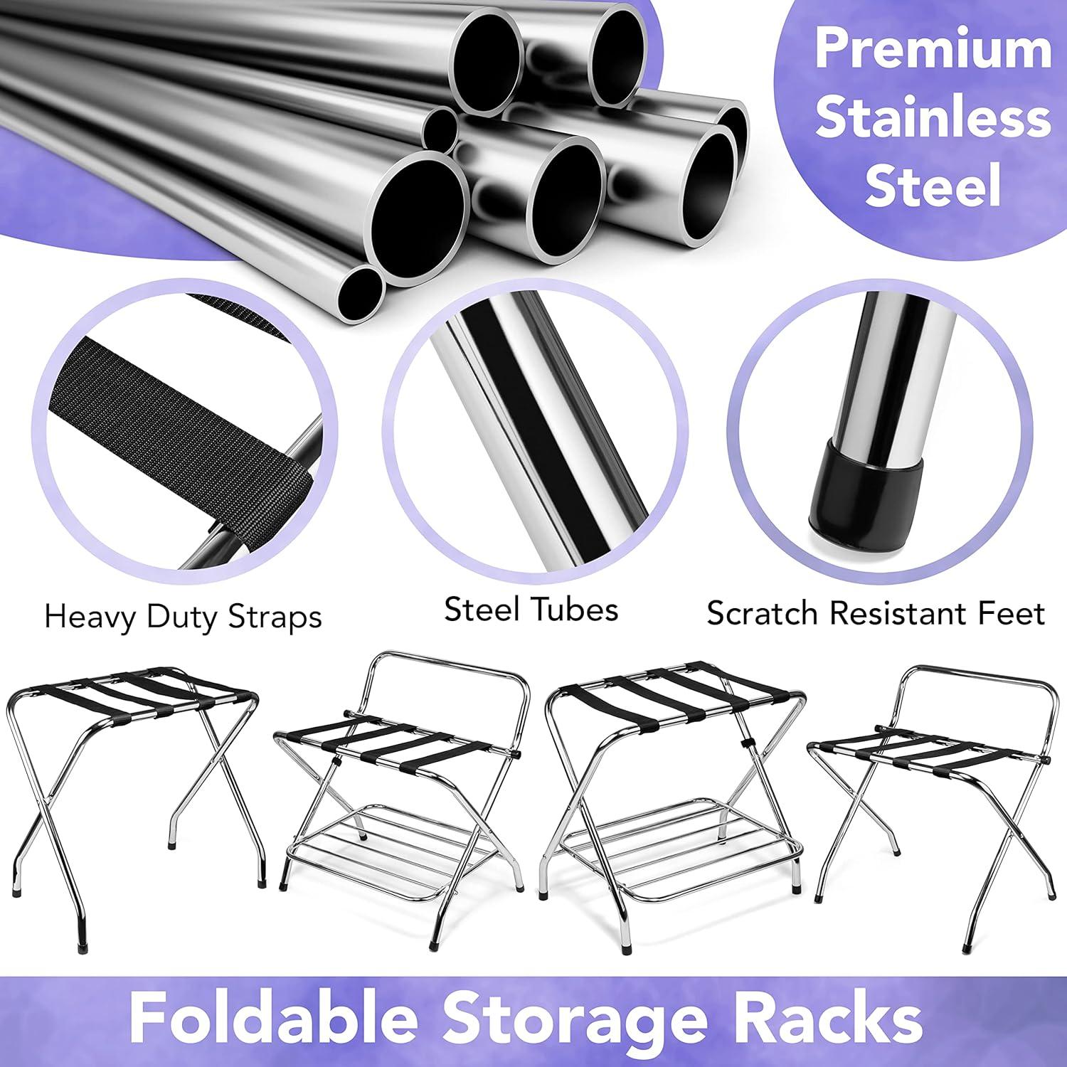 Chrome Foldable Metal Luggage Rack with Bent Legs