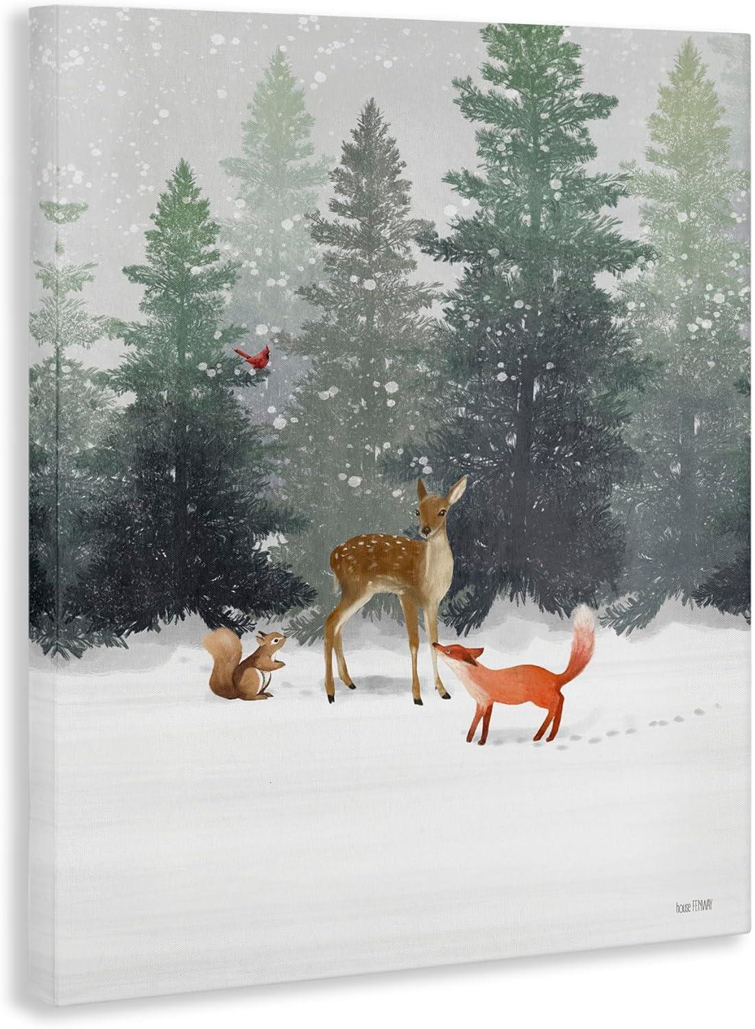 Shiartex  Winter Season Forest Animals Fox Deer Squirrel,Canvas Wall Art,16x20 in/12x16 in, Off- White