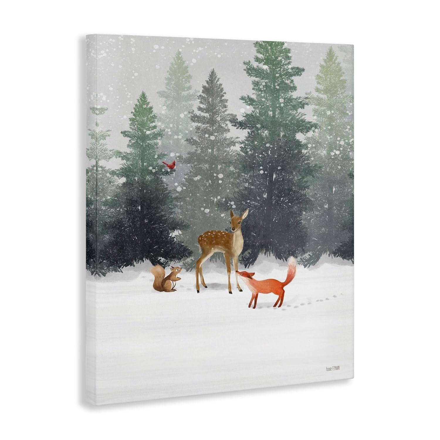 Shiartex  Winter Season Forest Animals Fox Deer Squirrel,Canvas Wall Art,16x20 in/12x16 in, Off- White