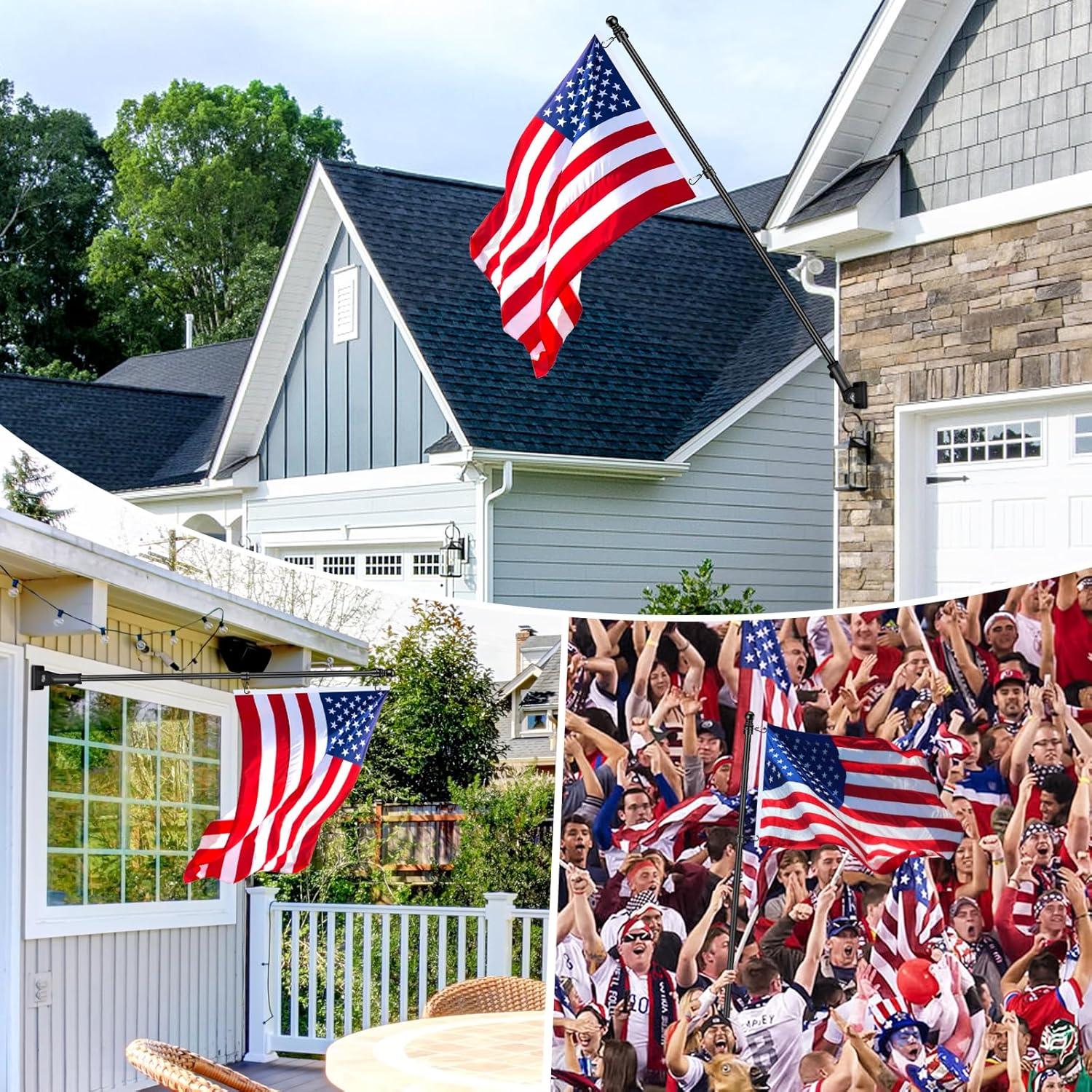 6 FT Flag Pole Kit with Mutil-Position Adjustable Bracket & Spinning Flagpole Rings, 1" Thicken Stainless Steel Metal Flag Poles for 3x5 Flag Outside House Wall Post Mount (6 FT, w/180° Black Bracket)