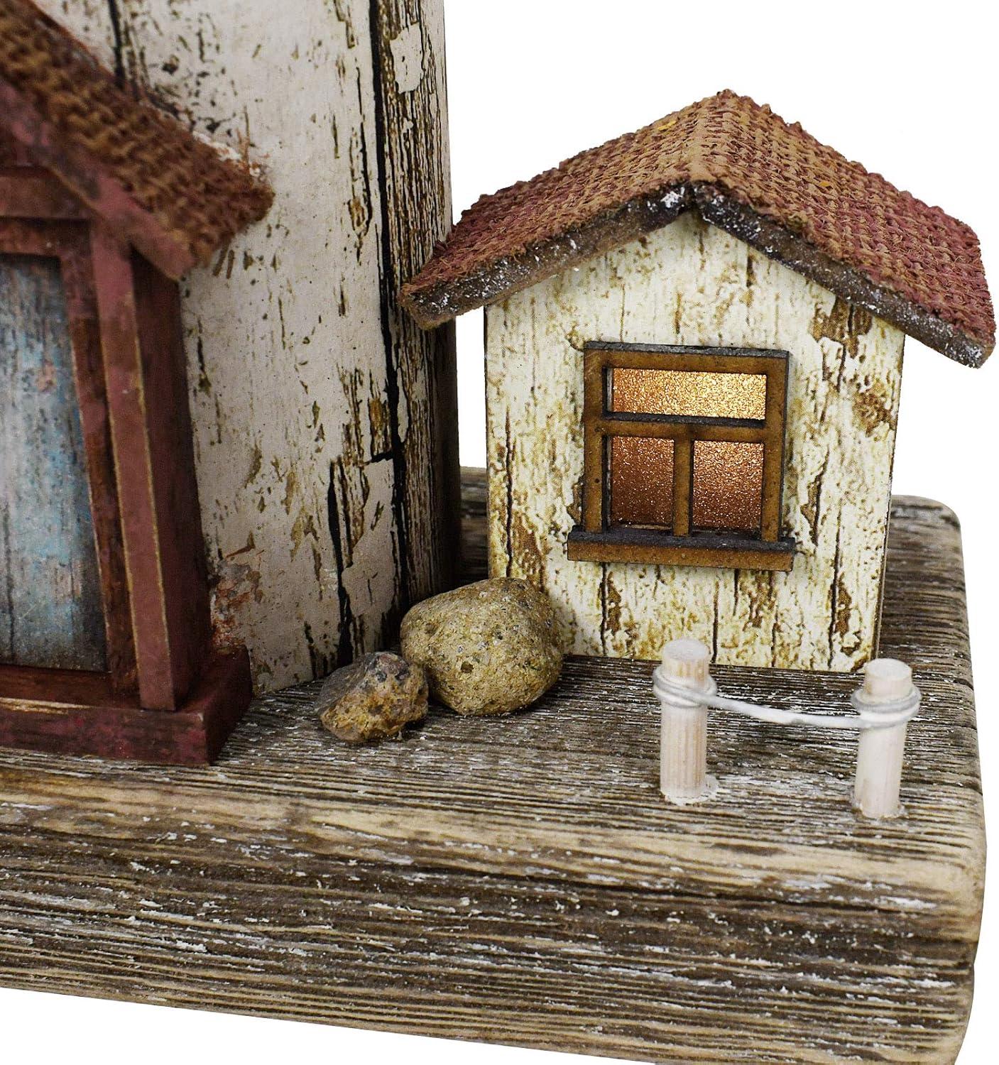 Rustic White and Brown Wooden Lighthouse Decor with LED Light