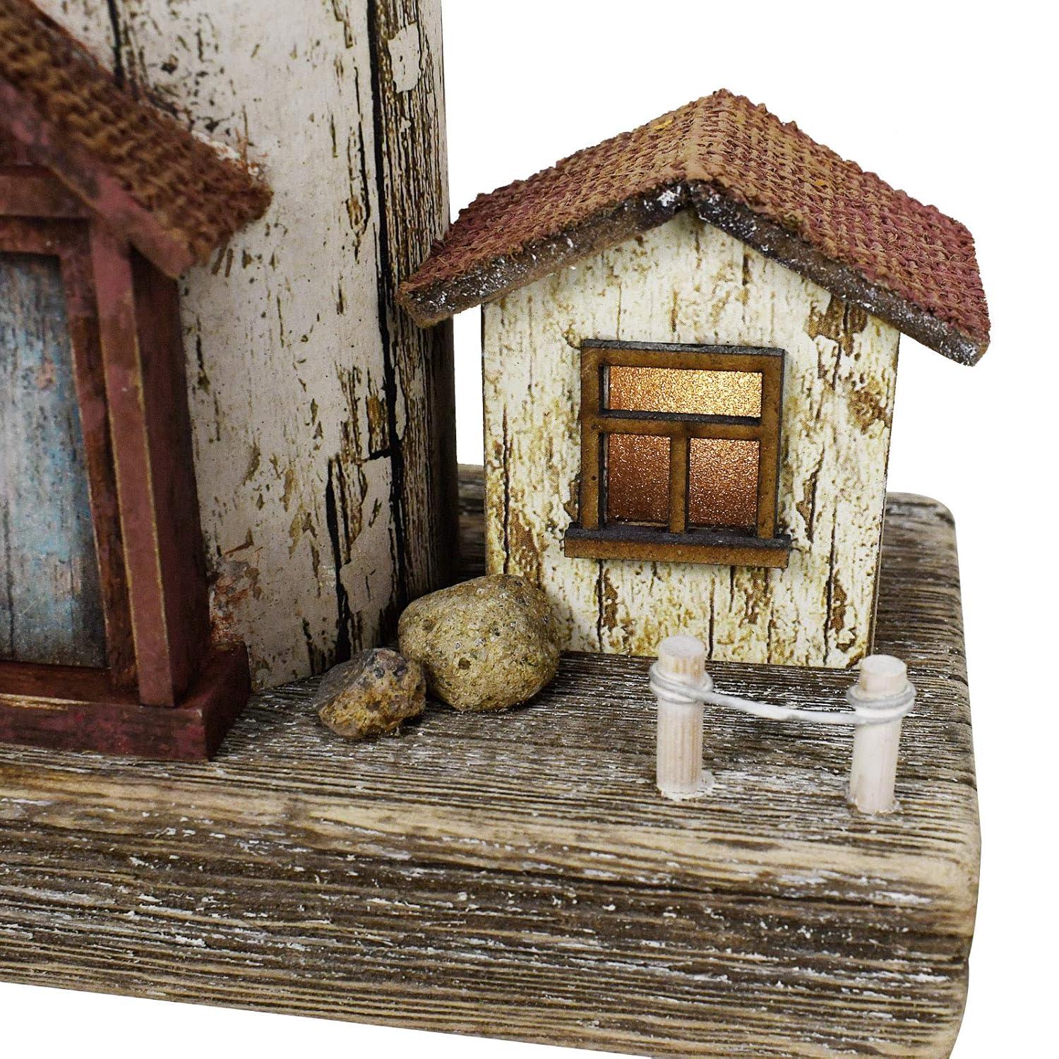 Rustic White and Brown Wooden Lighthouse Decor with LED Light